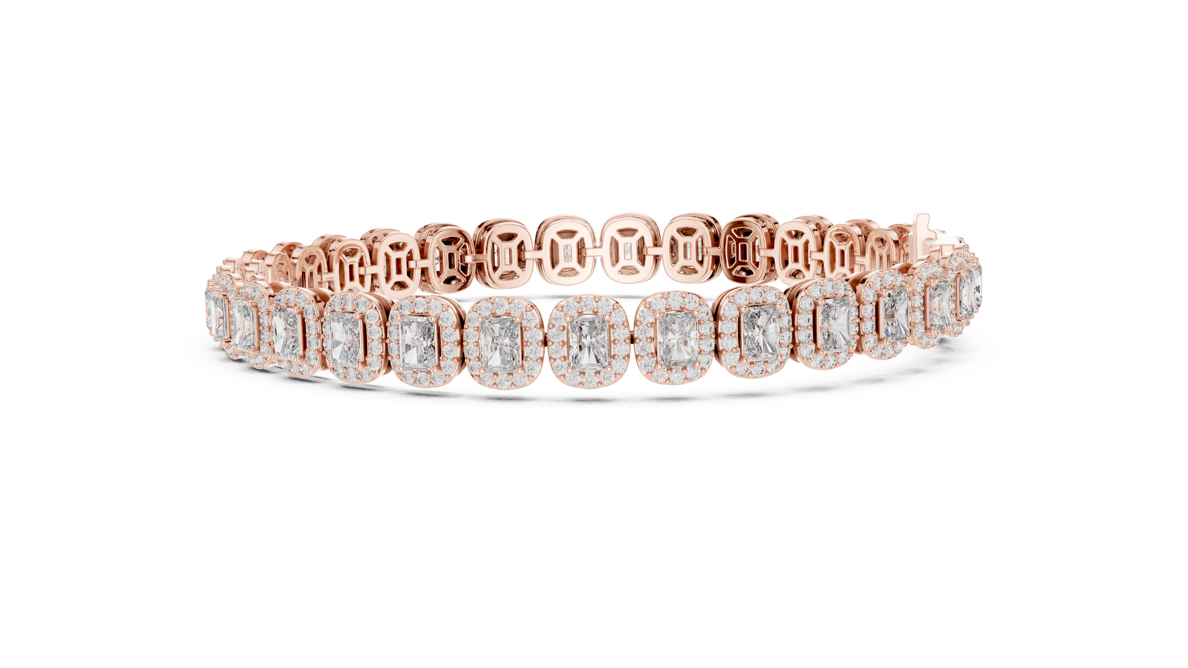 Emerald-Cut Diamond Halo Tennis Bracelet