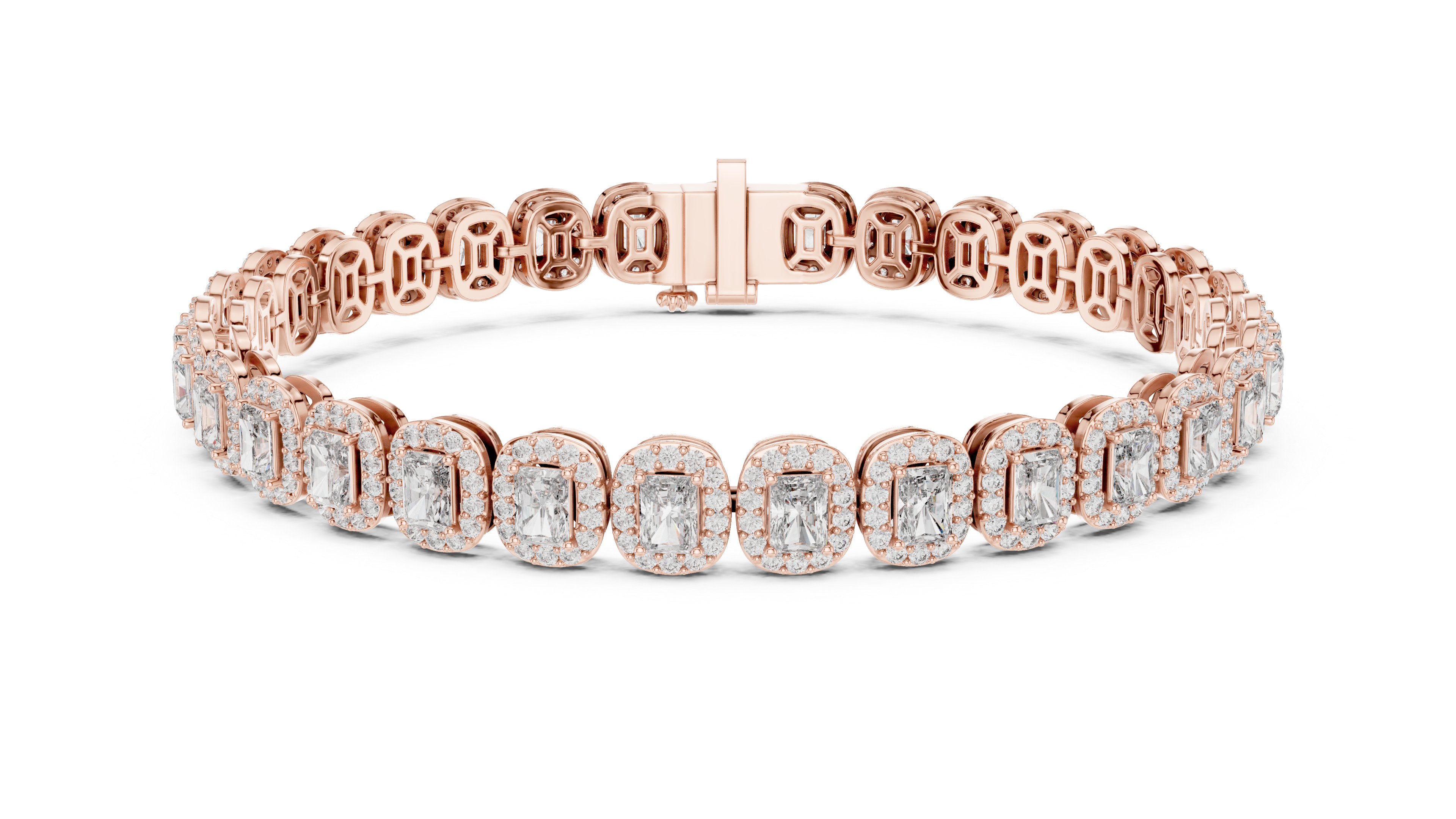 Emerald-Cut Diamond Halo Tennis Bracelet