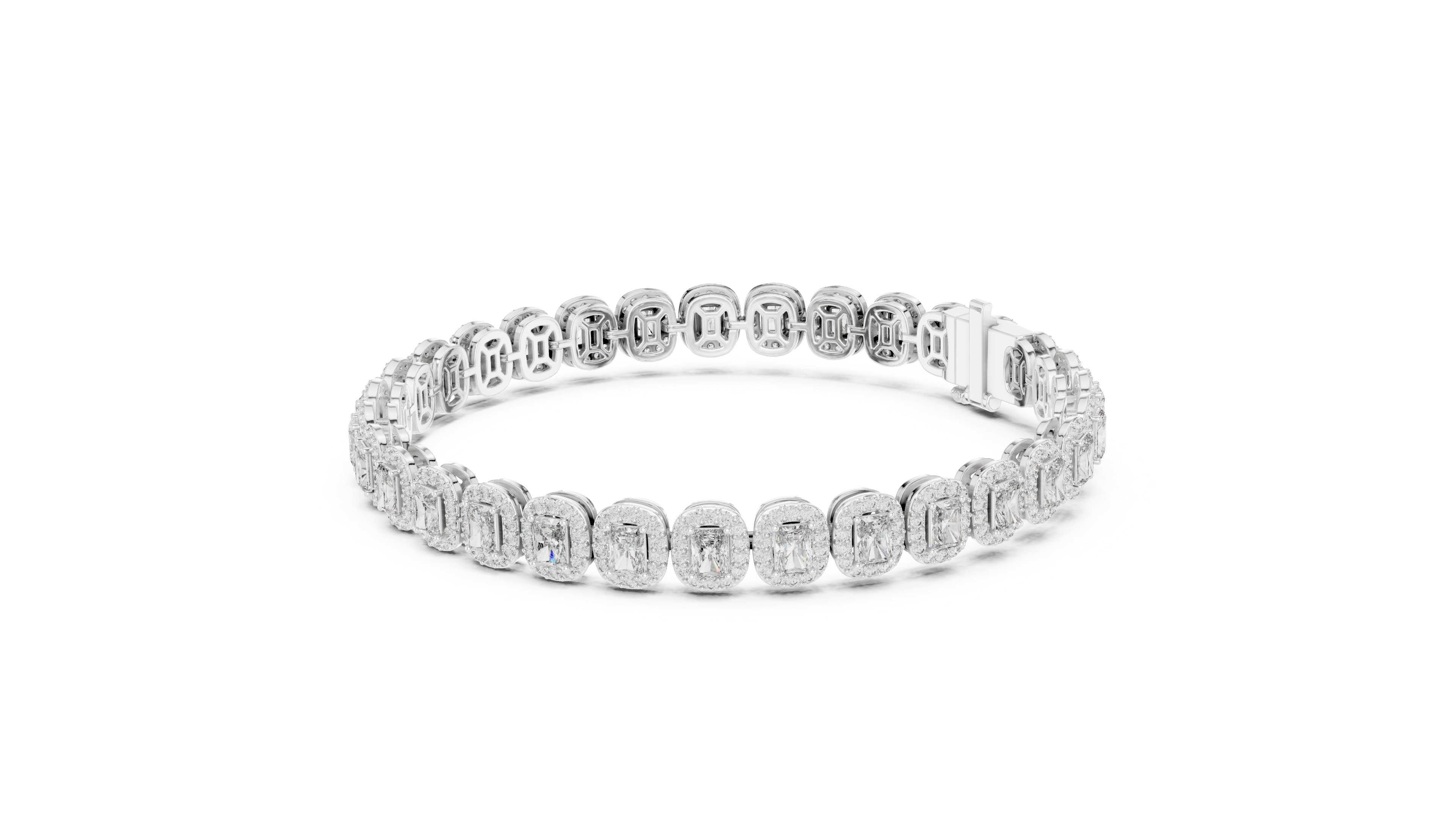 Emerald-Cut Diamond Halo Tennis Bracelet
