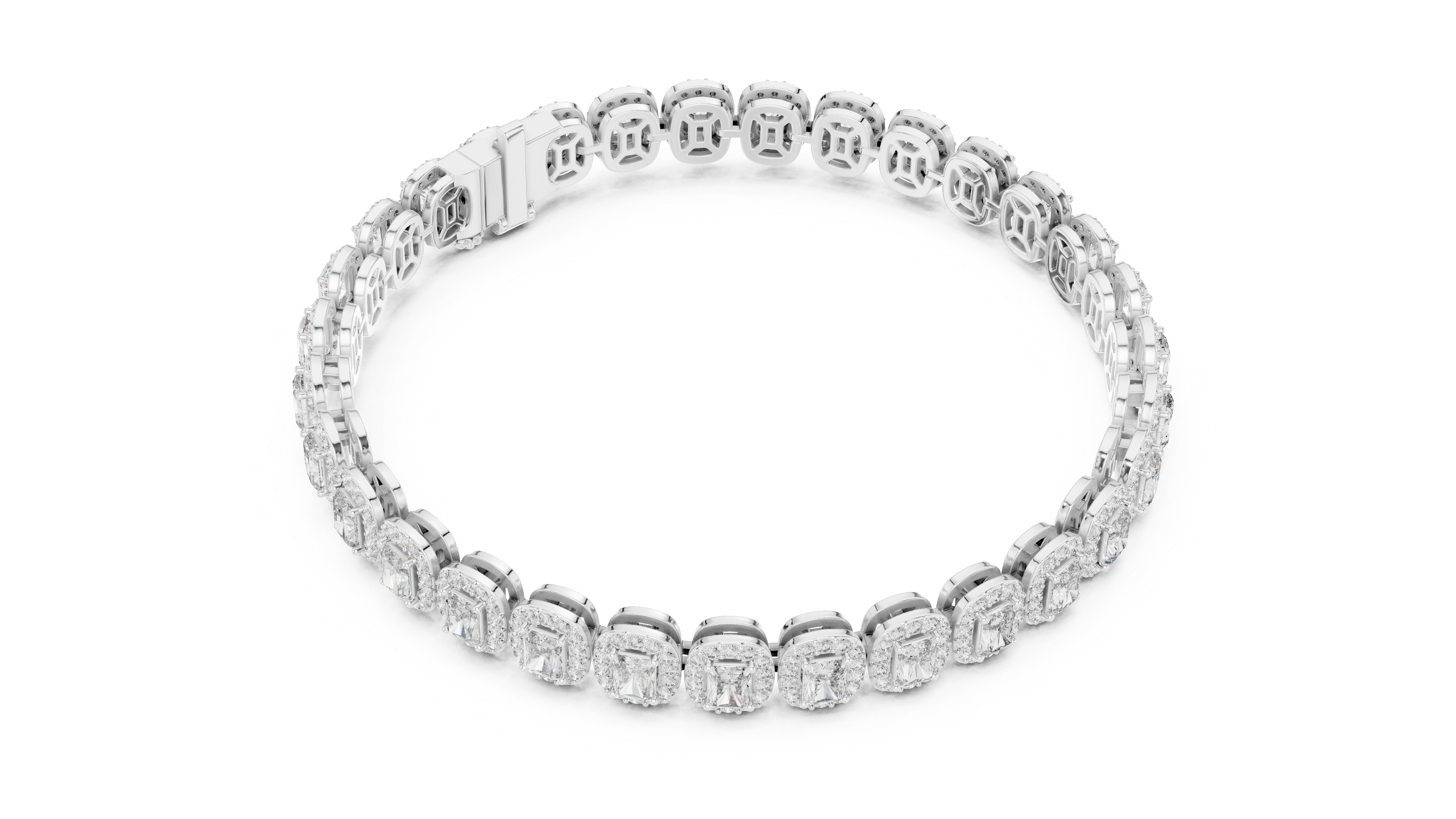 Emerald-Cut Diamond Halo Tennis Bracelet