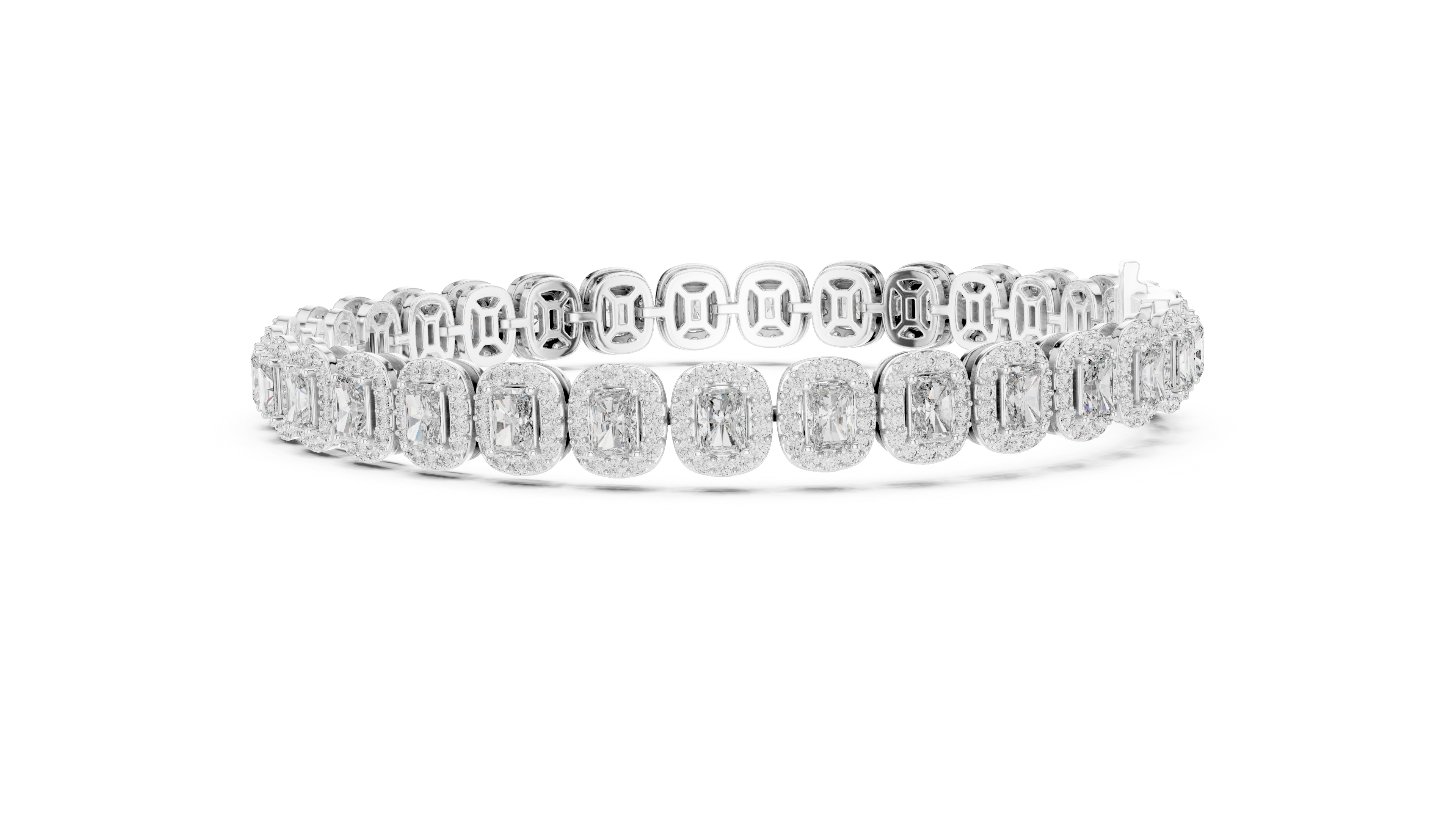 Emerald-Cut Diamond Halo Tennis Bracelet