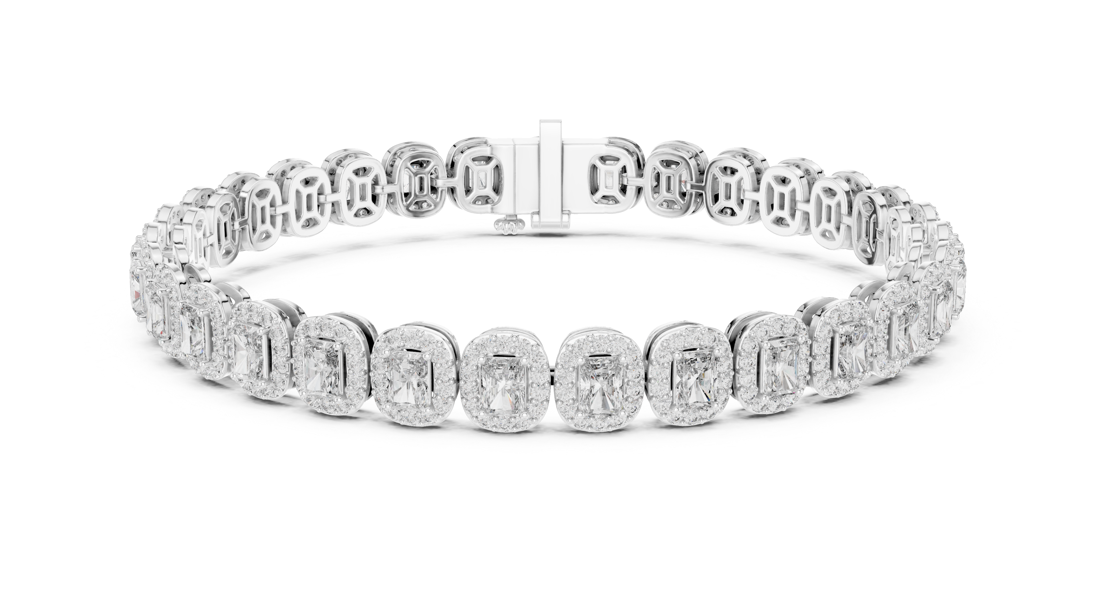 Emerald-Cut Diamond Halo Tennis Bracelet