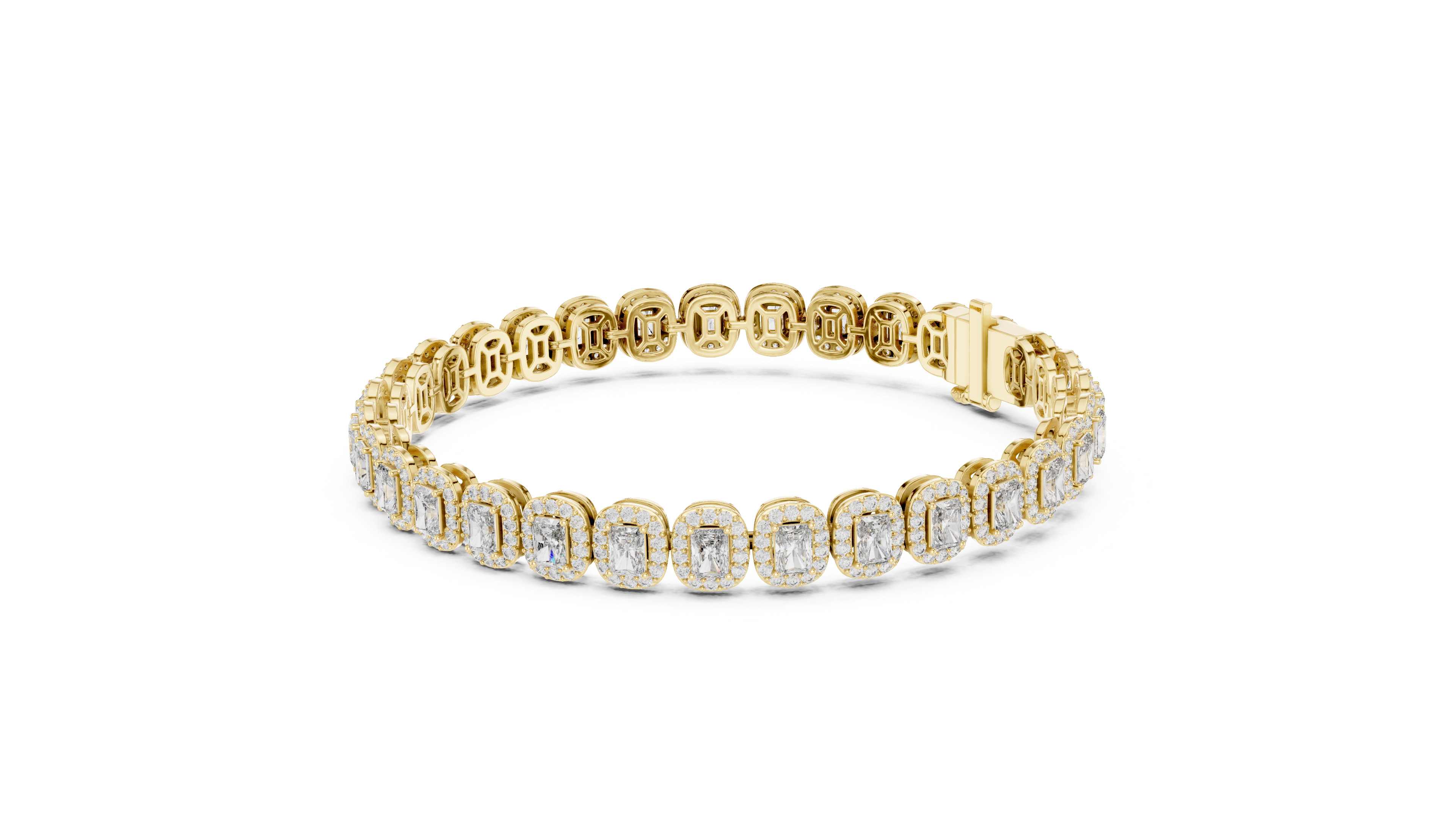 Emerald-Cut Diamond Halo Tennis Bracelet