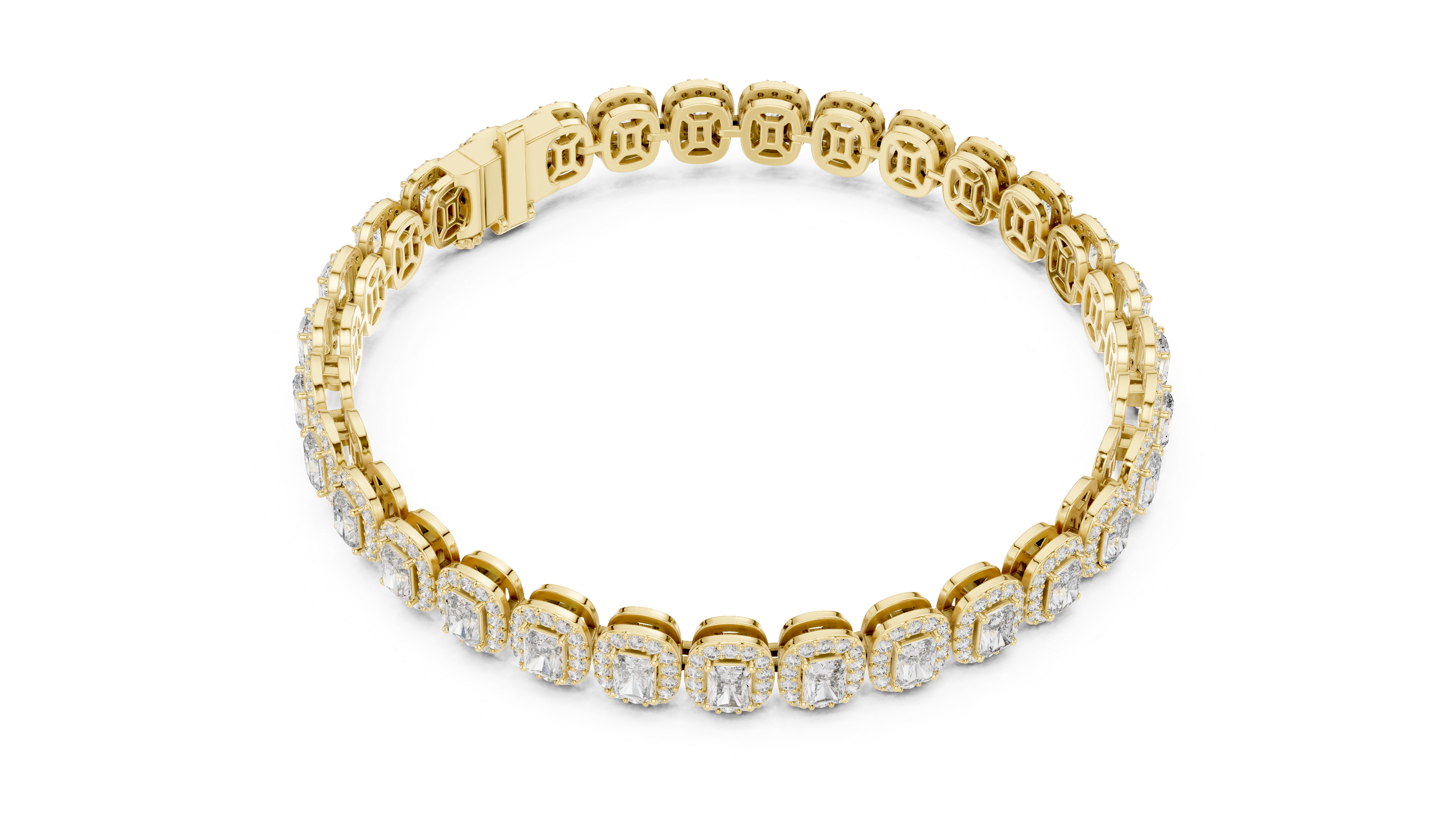 Emerald-Cut Diamond Halo Tennis Bracelet
