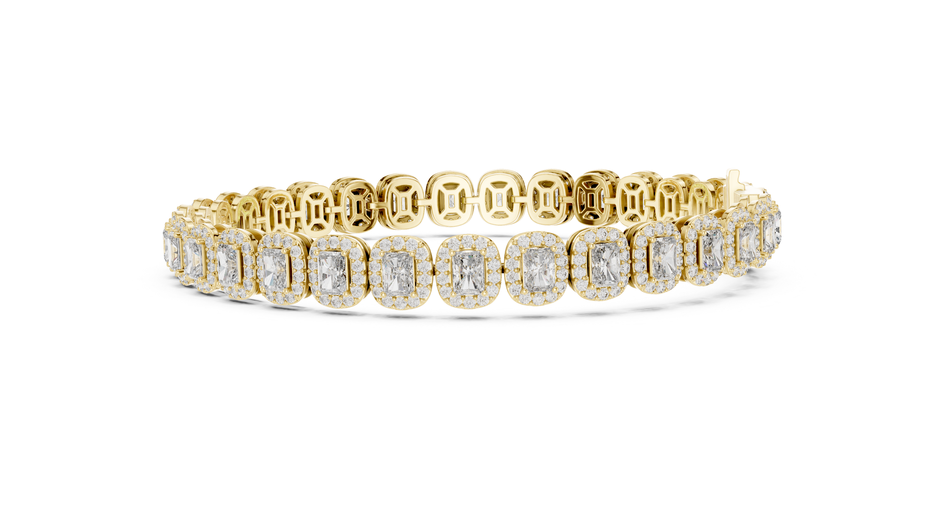 Emerald-Cut Diamond Halo Tennis Bracelet
