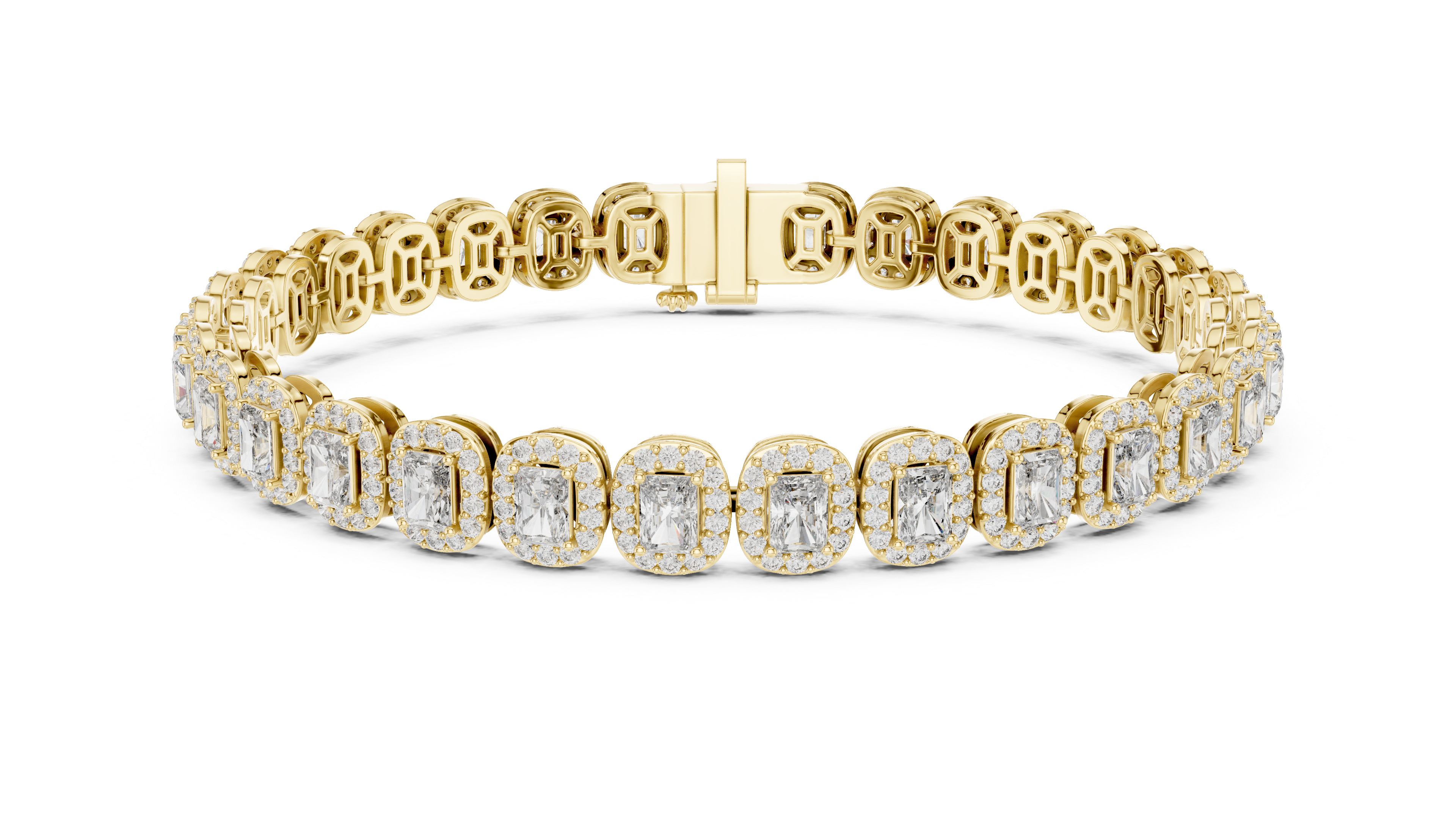 Emerald-Cut Diamond Halo Tennis Bracelet