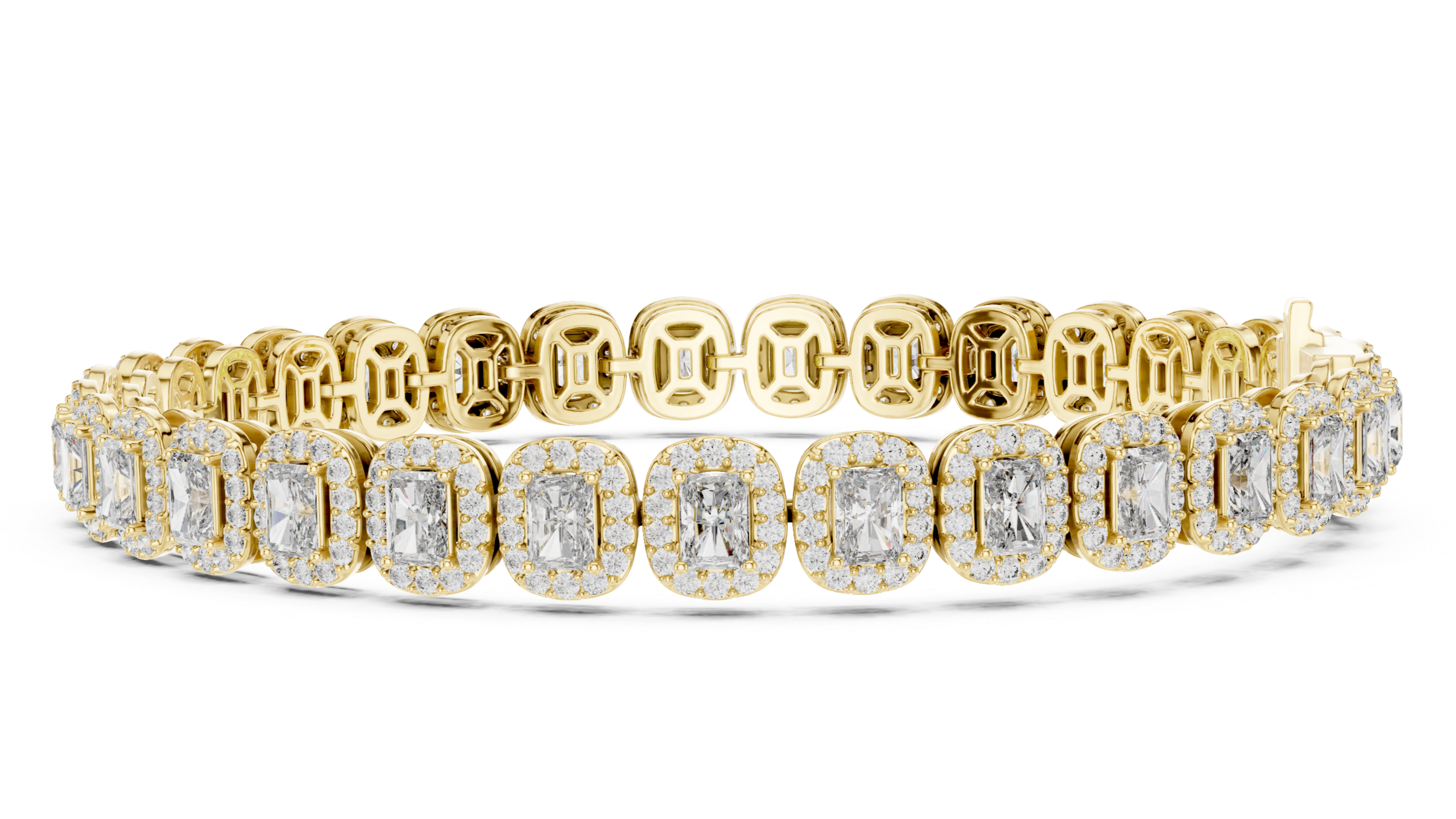 Vintage Inspired Gold Bracelet With Halo set Emerald Cut Diamonds