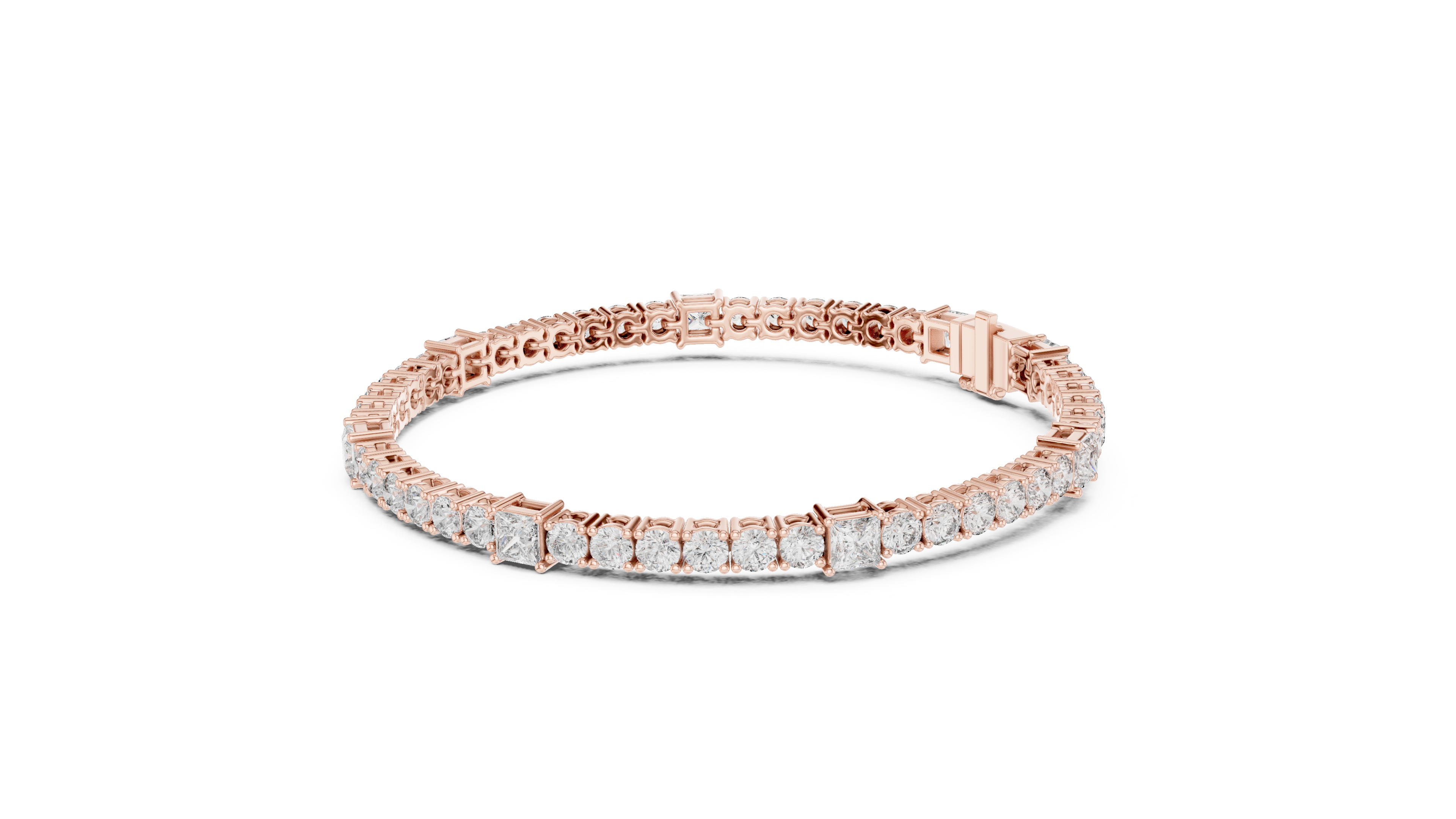 Alternating Princess and Round Diamond Tennis Bracelet