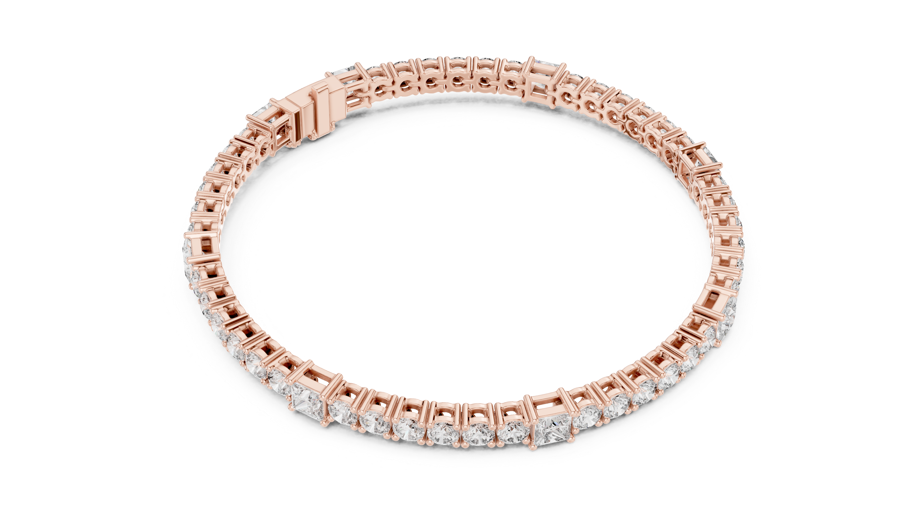 Alternating Princess and Round Diamond Tennis Bracelet