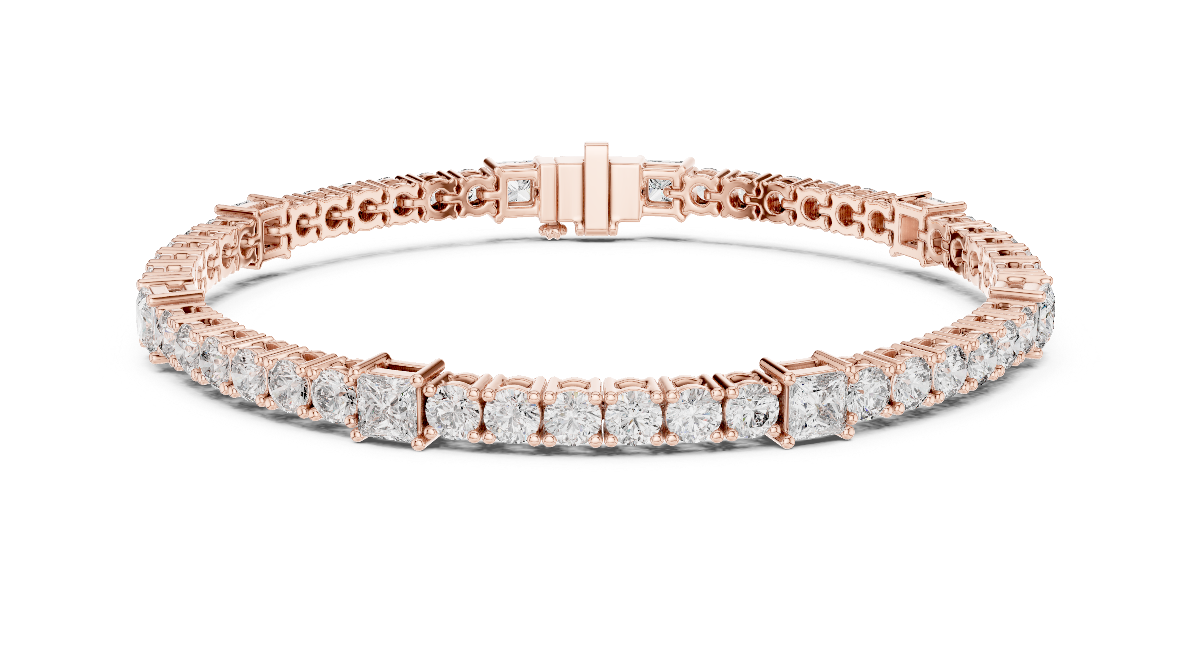 Alternating Princess and Round Diamond Tennis Bracelet