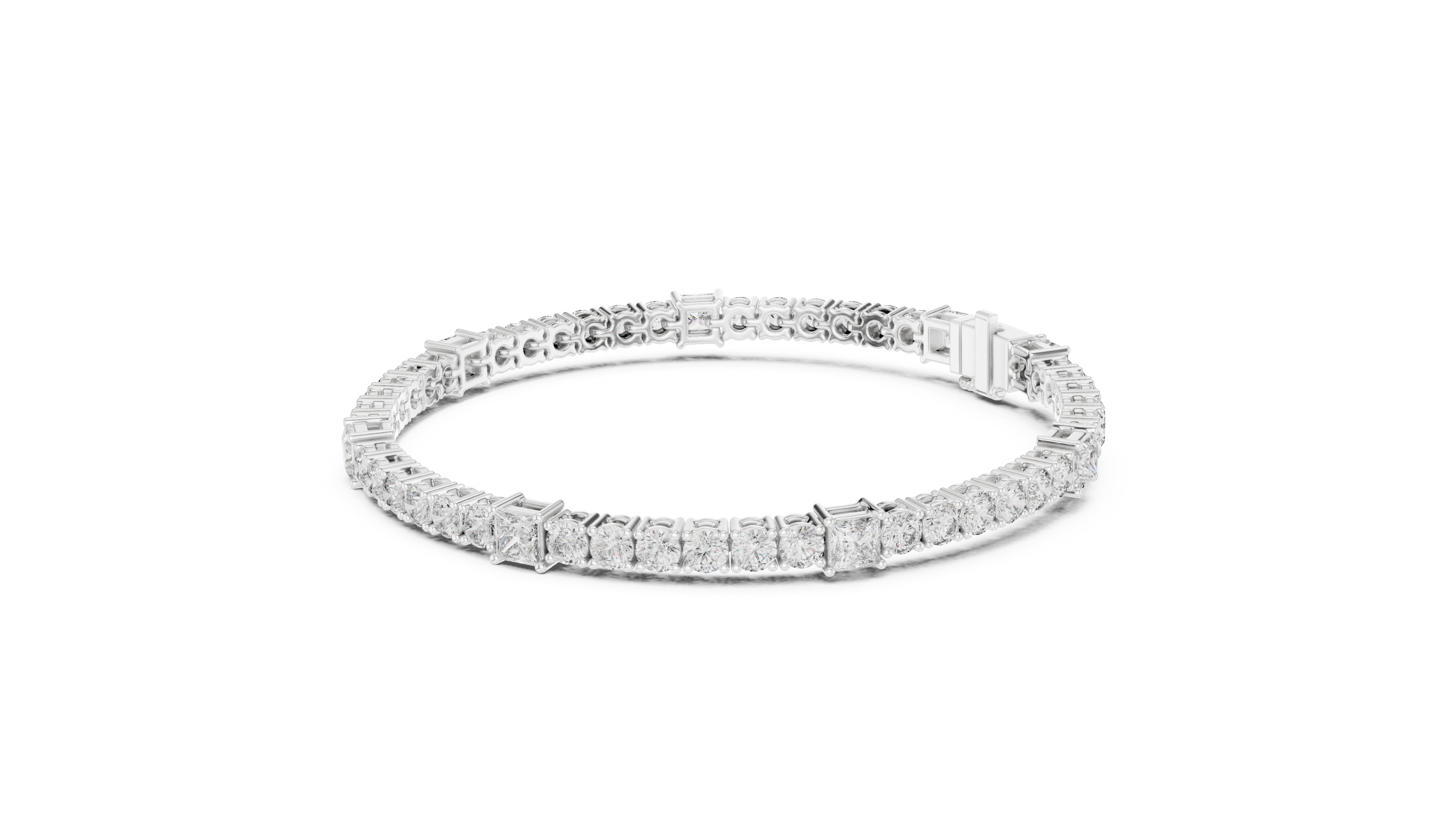 Alternating Princess and Round Diamond Tennis Bracelet