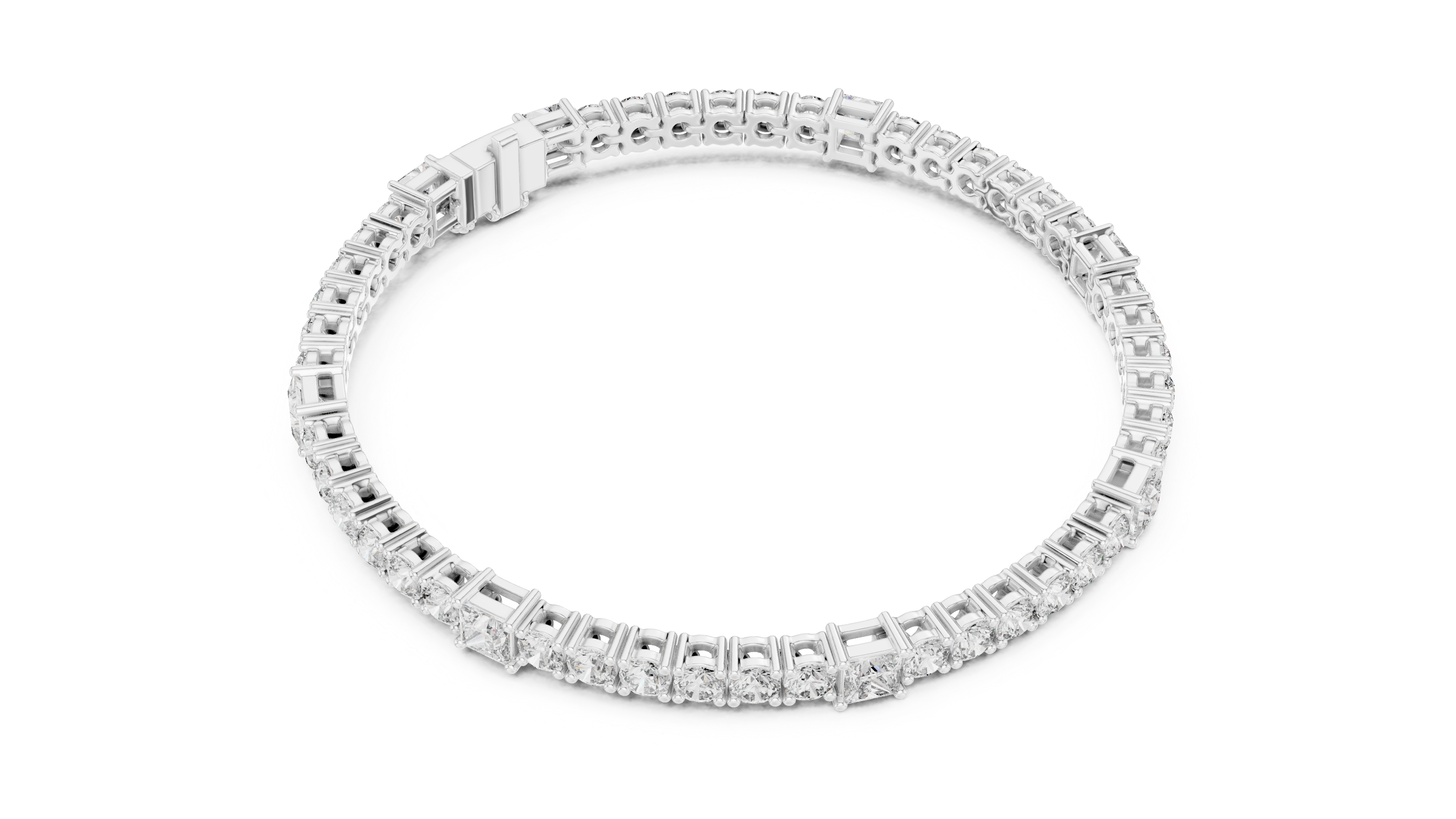 Alternating Princess and Round Diamond Tennis Bracelet