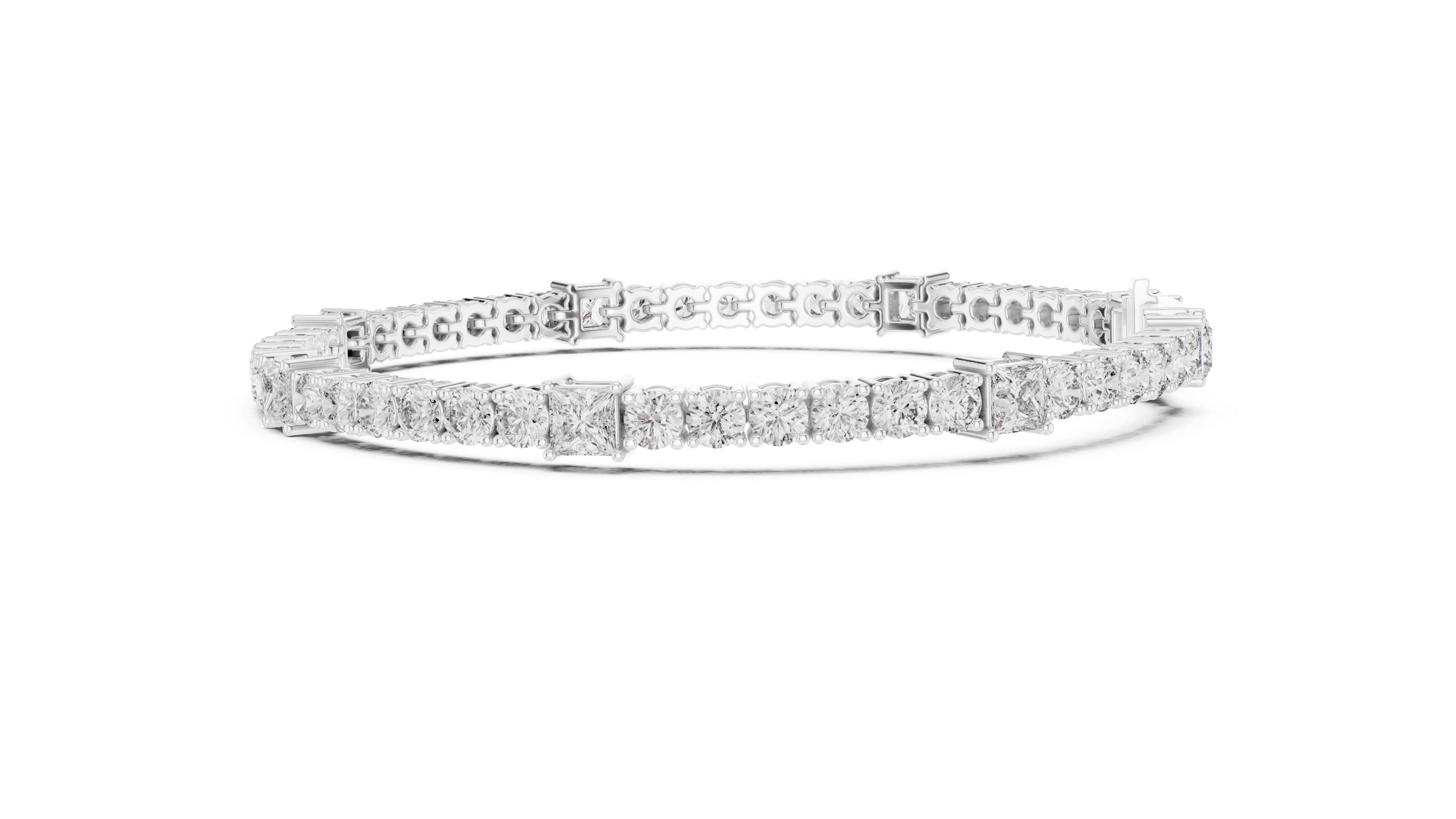 Alternating Princess and Round Diamond Tennis Bracelet