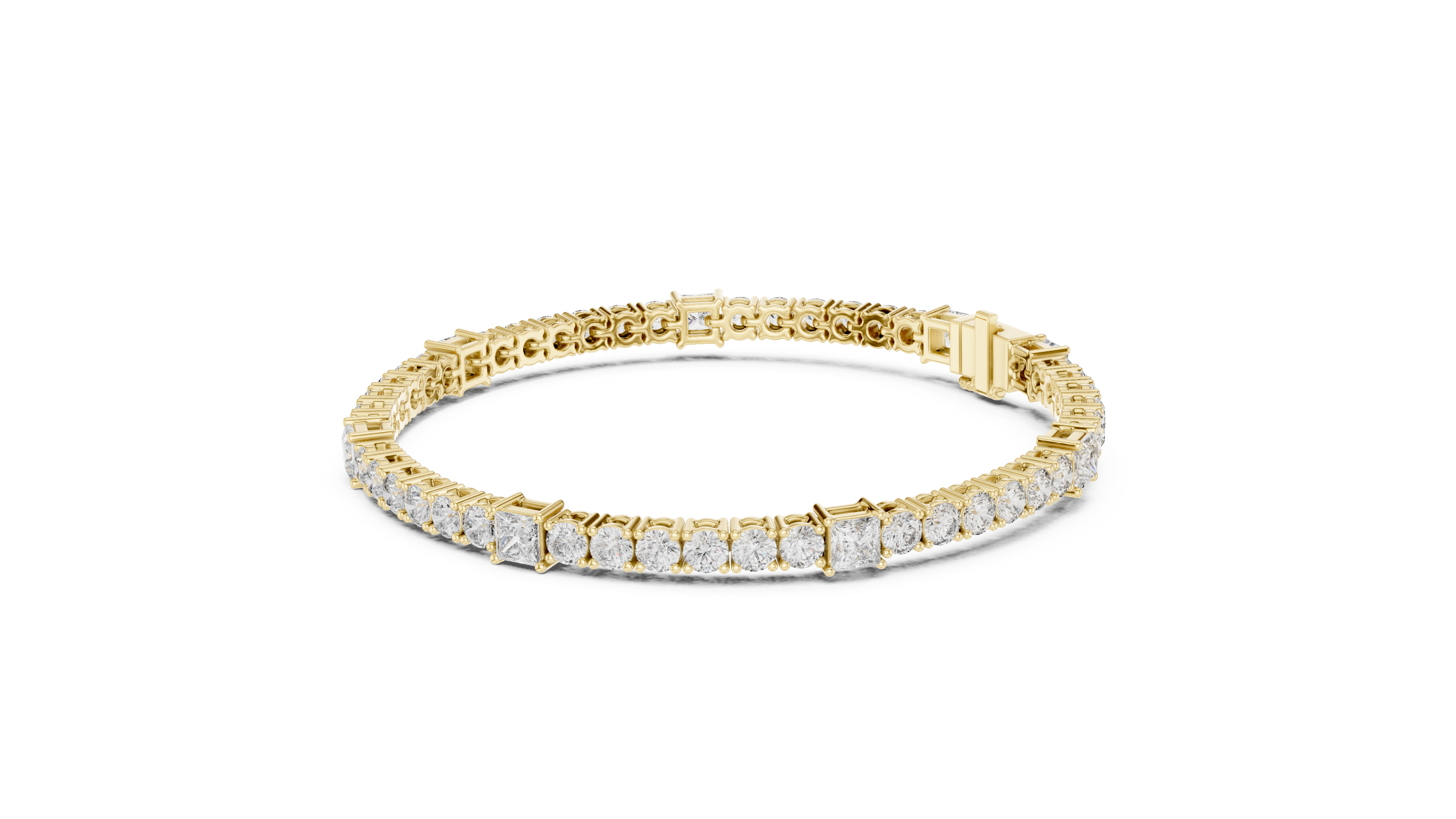 Alternating Princess and Round Diamond Tennis Bracelet