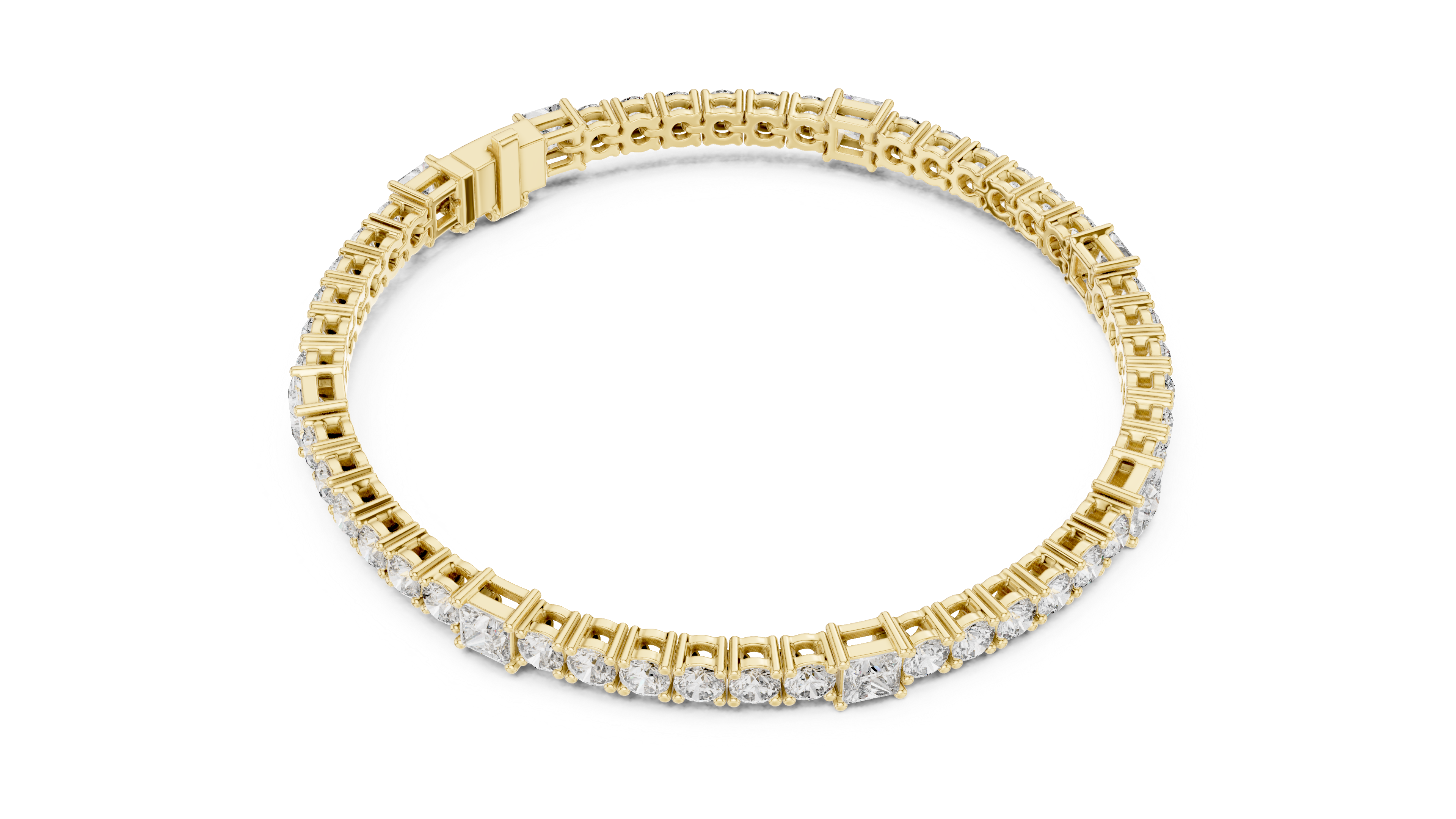 Alternating Princess and Round Diamond Tennis Bracelet