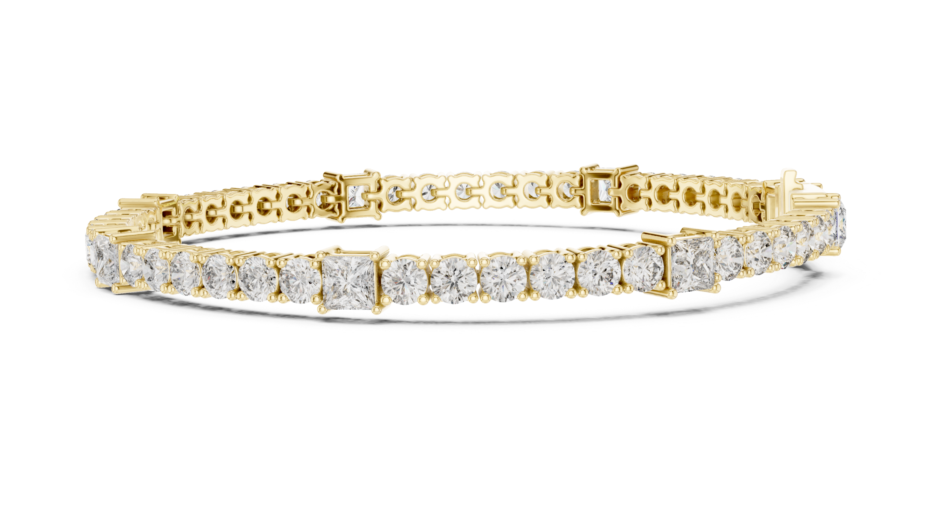 Alternating Princess and Round Diamond Tennis Bracelet