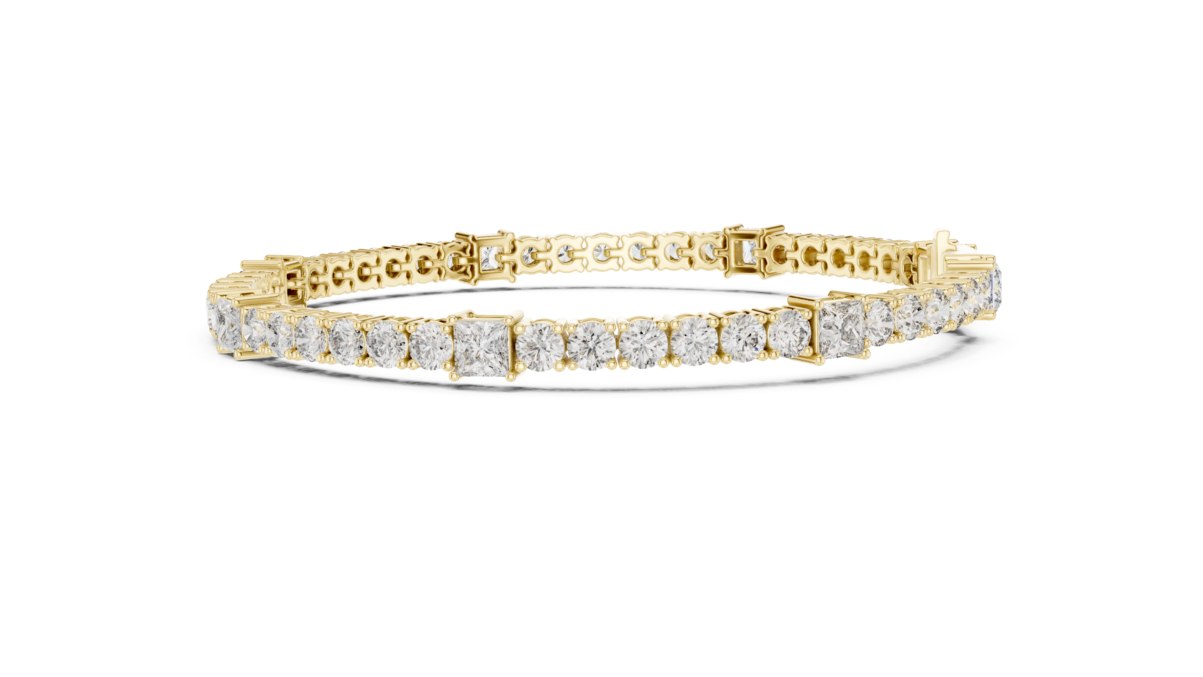 Alternating Princess and Round Diamond Tennis Bracelet