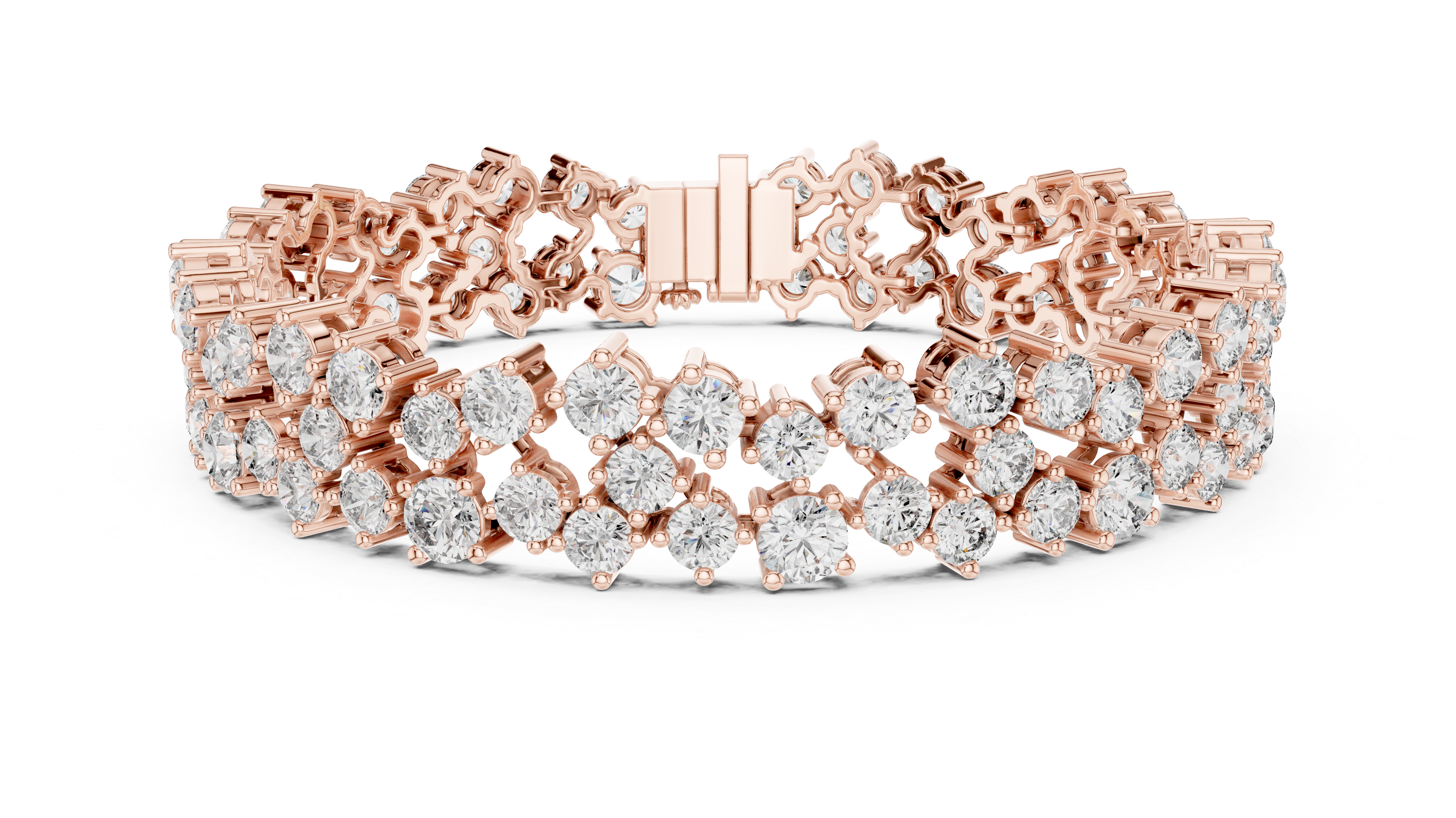 Double Row Cluster Diamond Tennis Bracelet