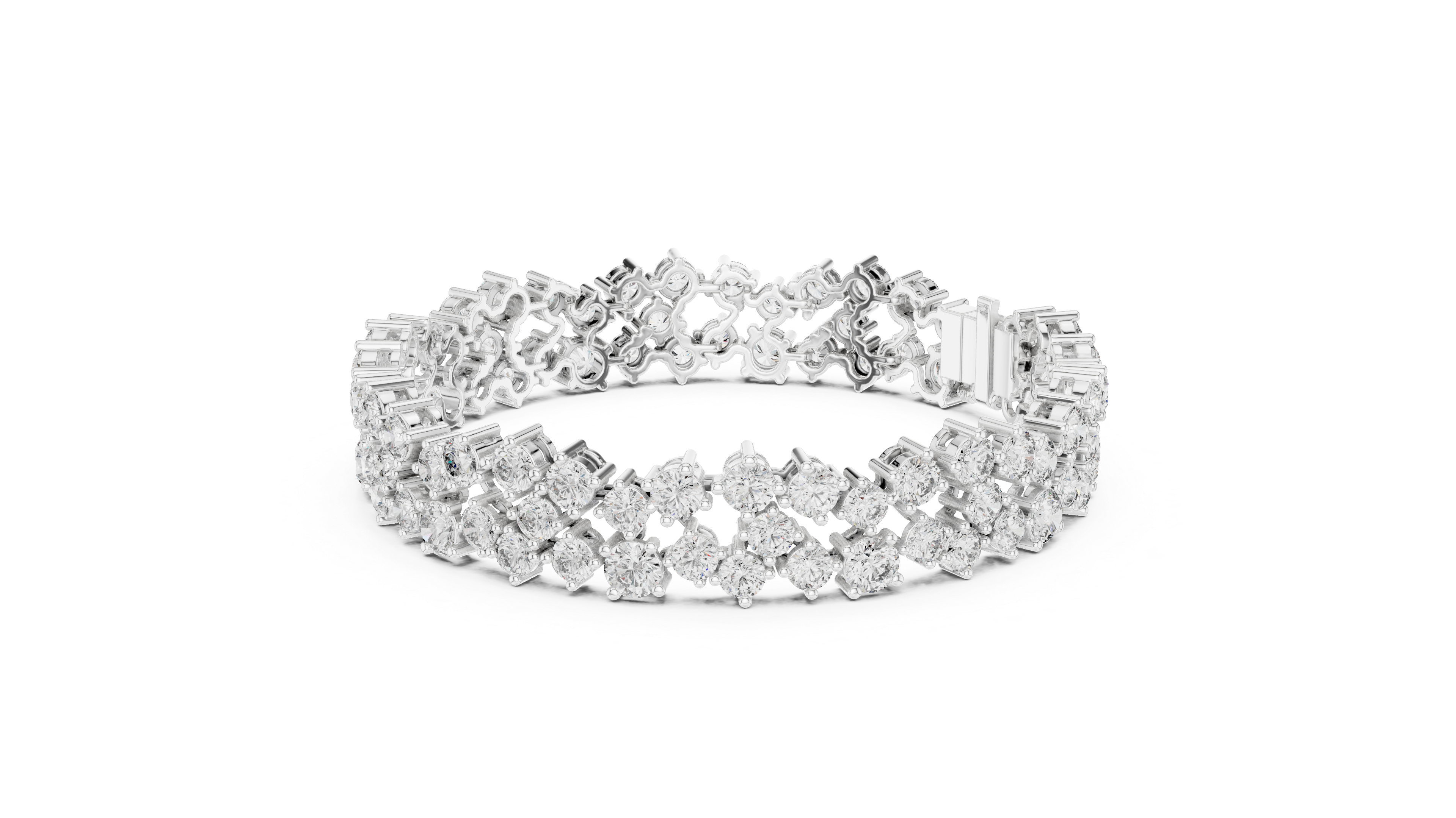 Double Row Cluster Diamond Tennis Bracelet