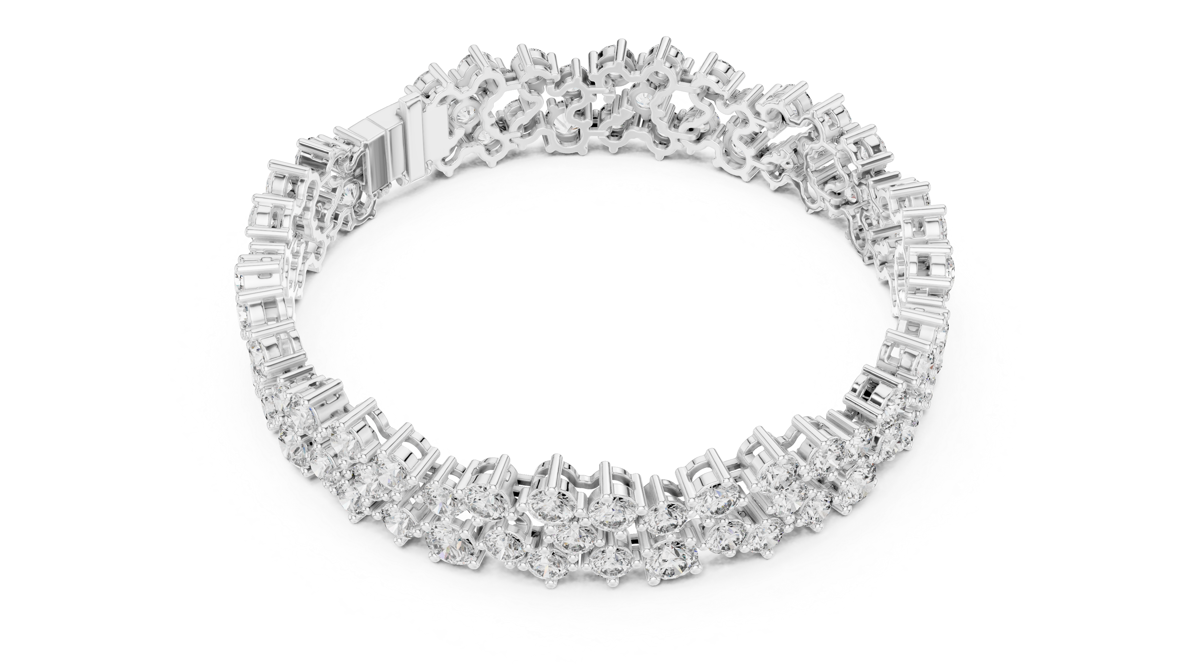 Double Row Cluster Diamond Tennis Bracelet