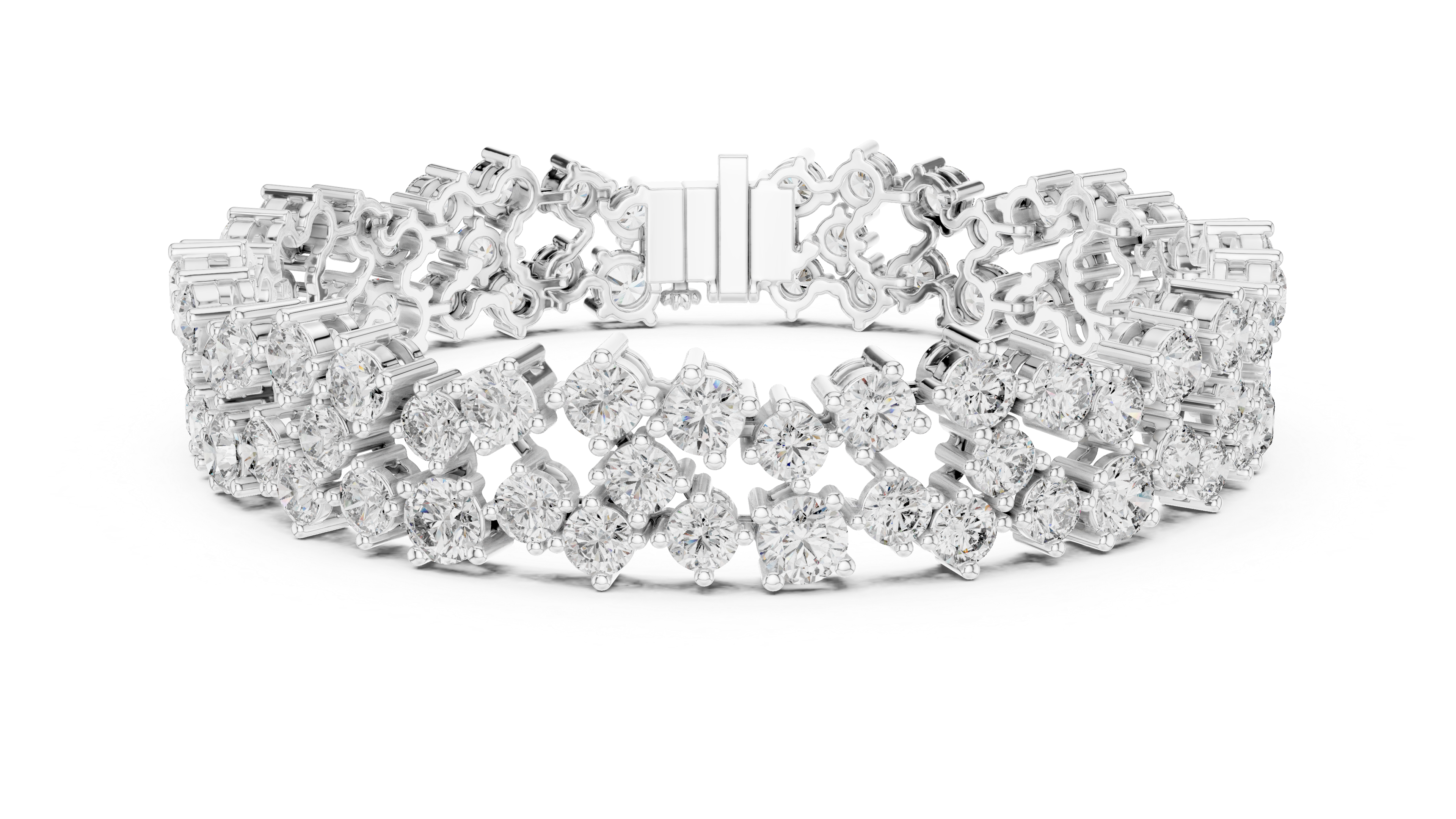 Double Row Cluster Diamond Tennis Bracelet
