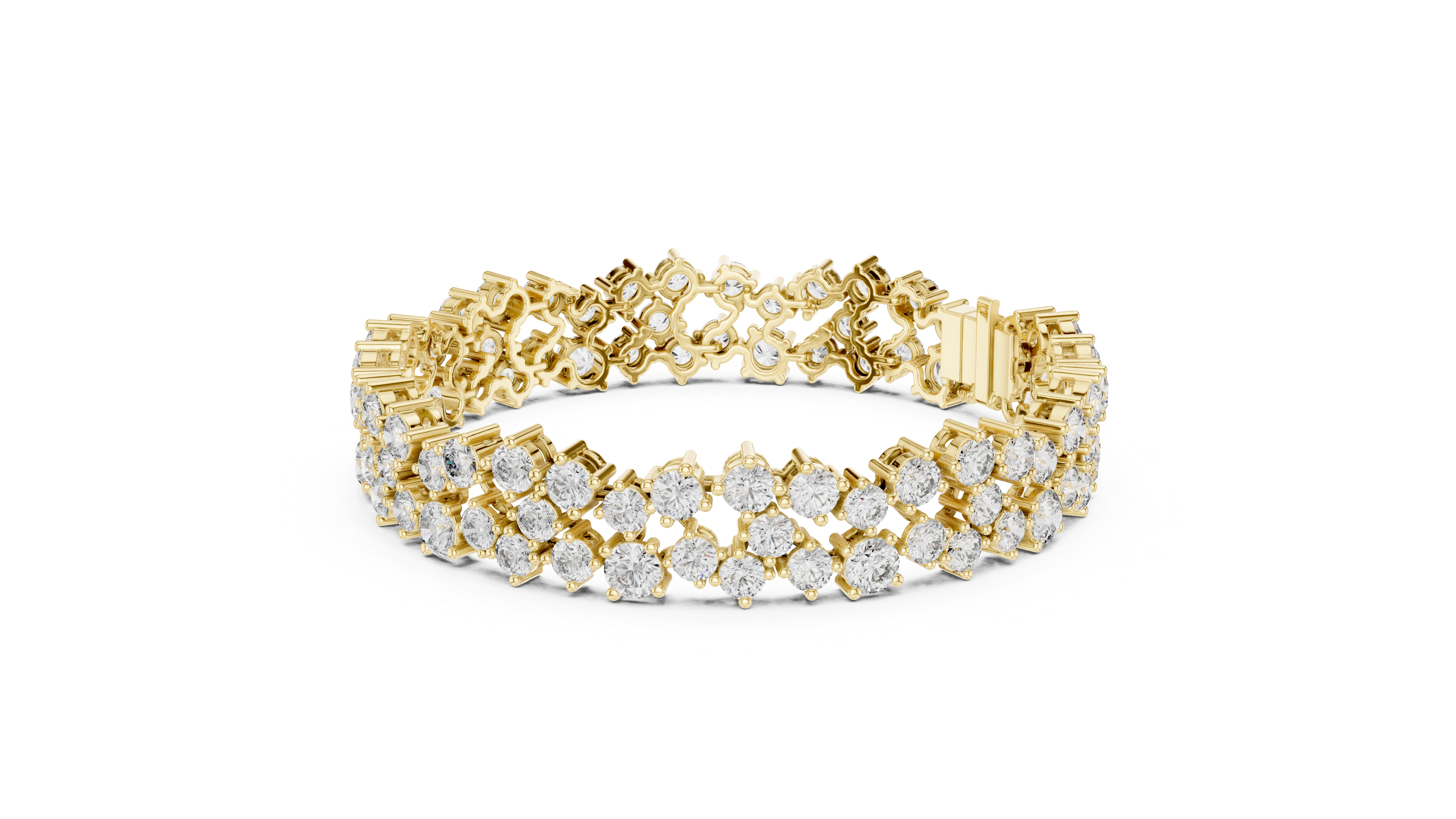 Double Row Cluster Diamond Tennis Bracelet
