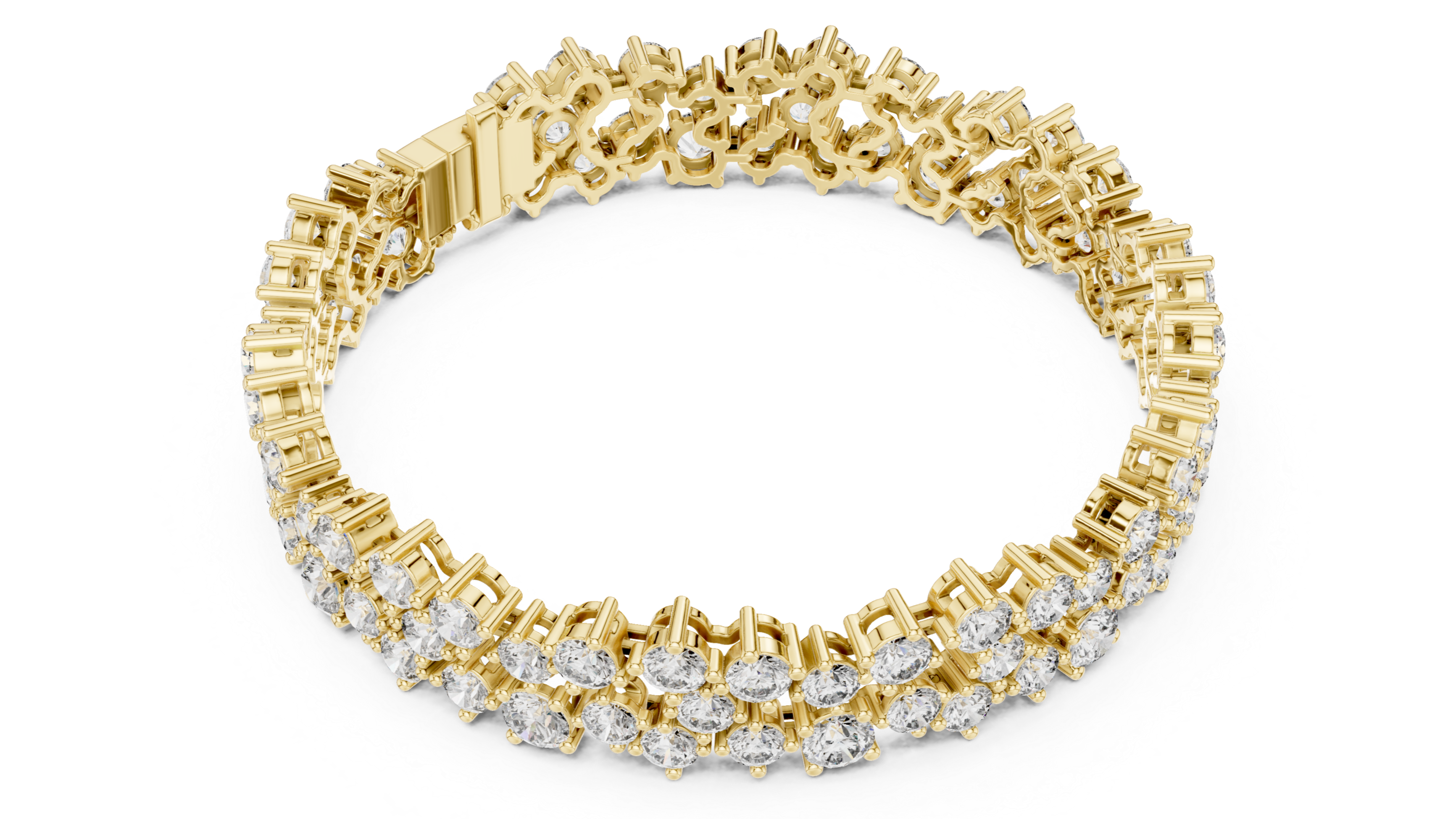 Double Row Cluster Diamond Tennis Bracelet