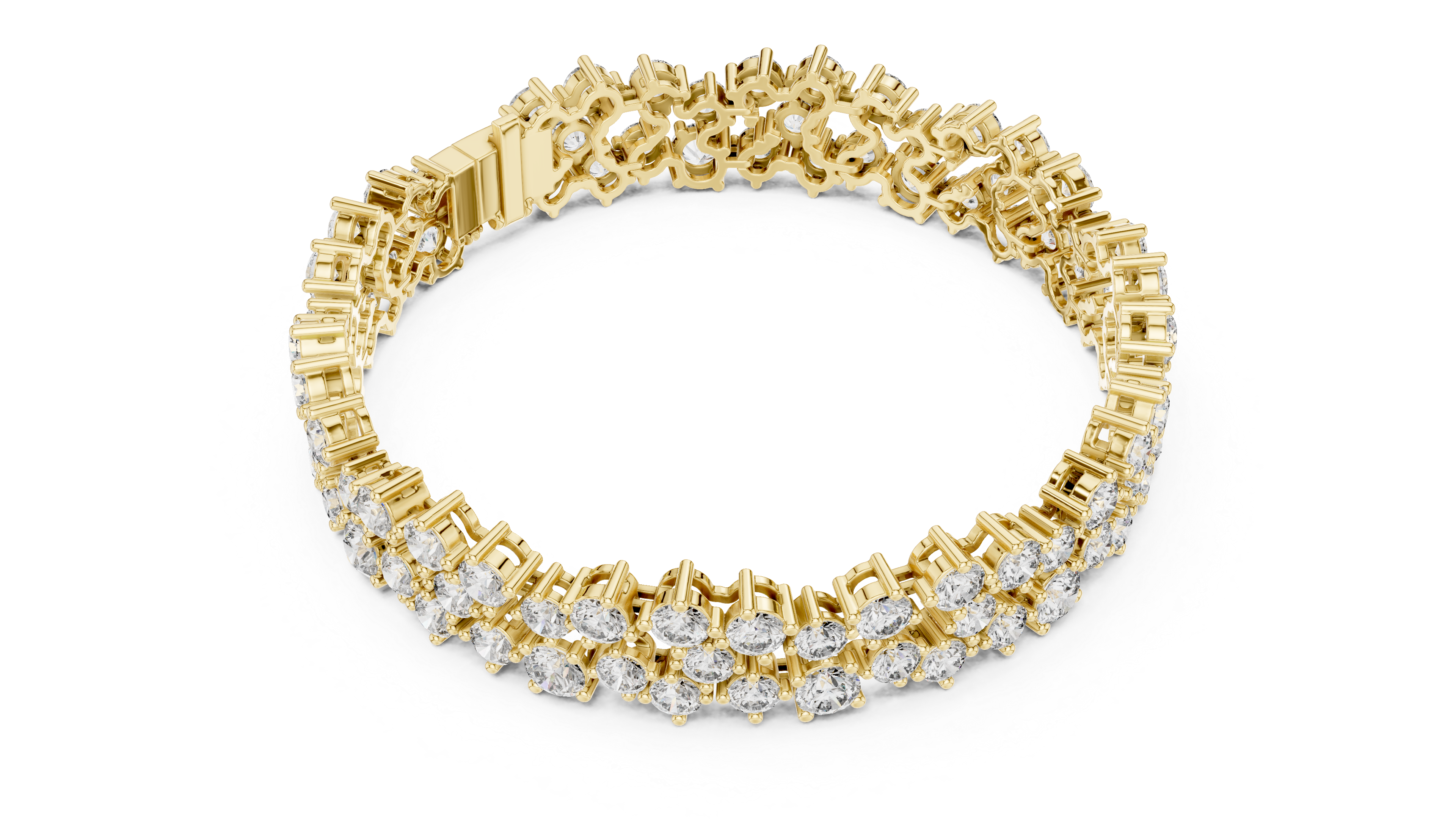 Double Row Cluster Diamond Tennis Bracelet