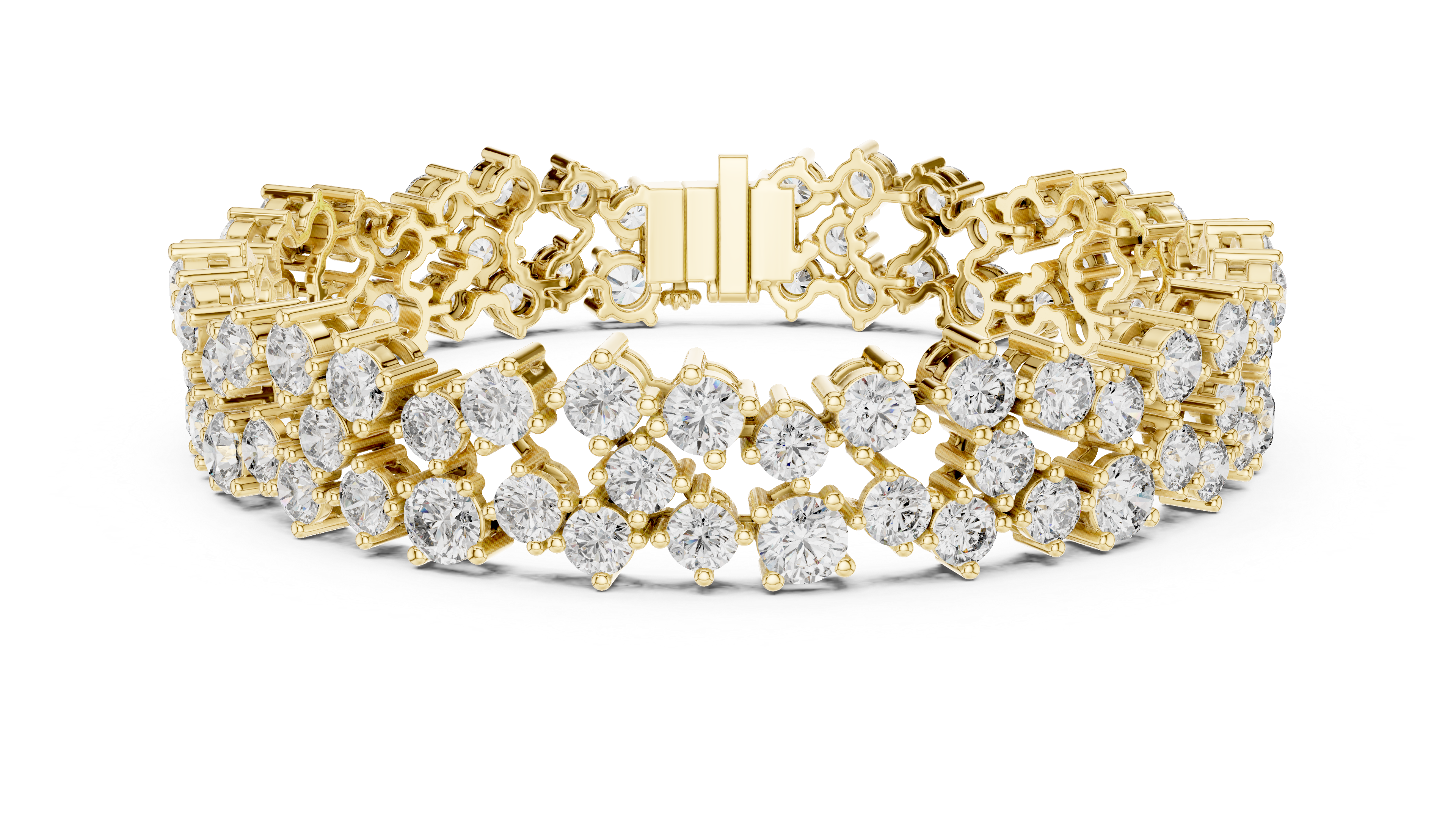 Double Row Cluster Diamond Tennis Bracelet