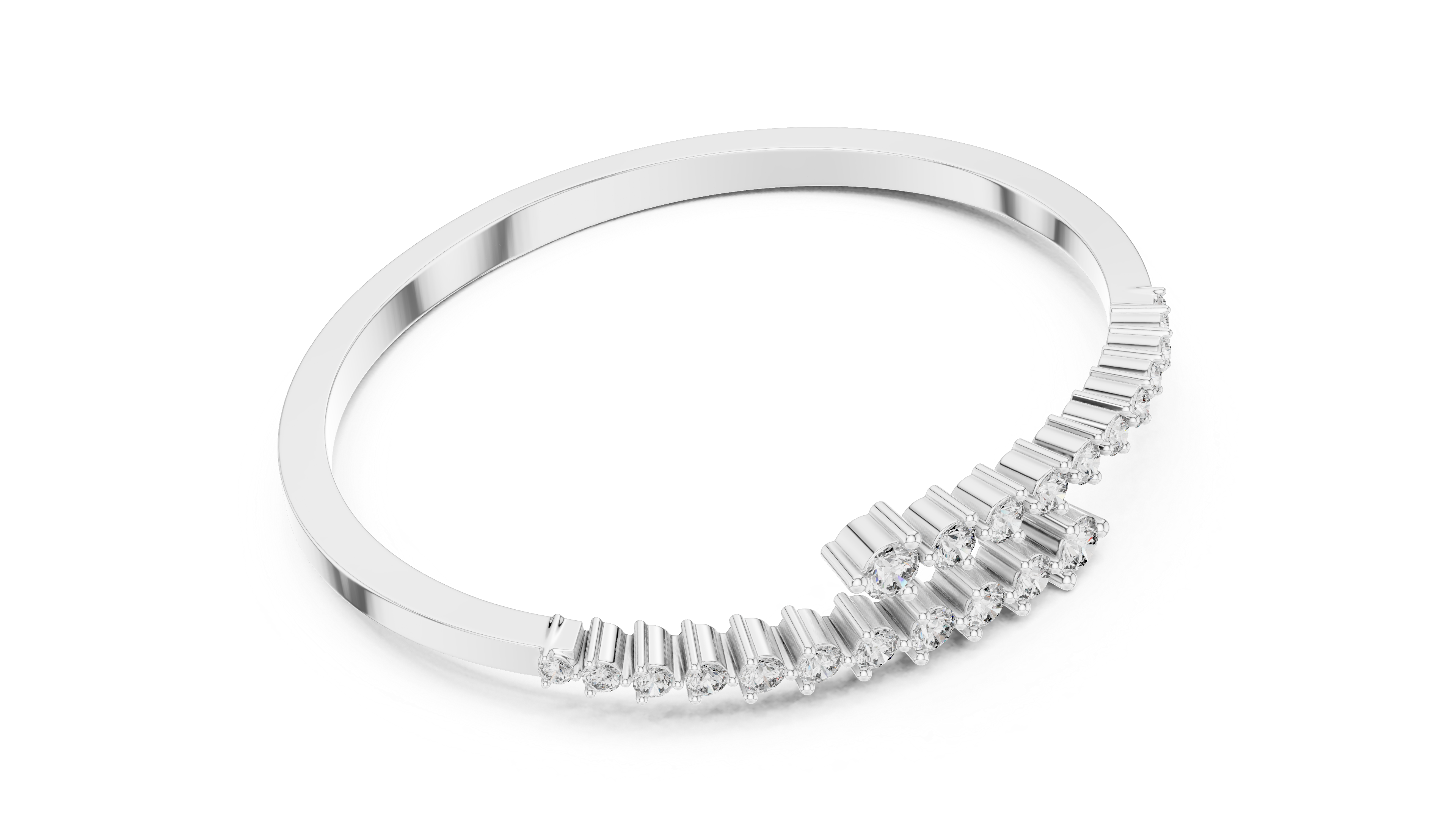 Open Bangle with Tapered Diamond Rows