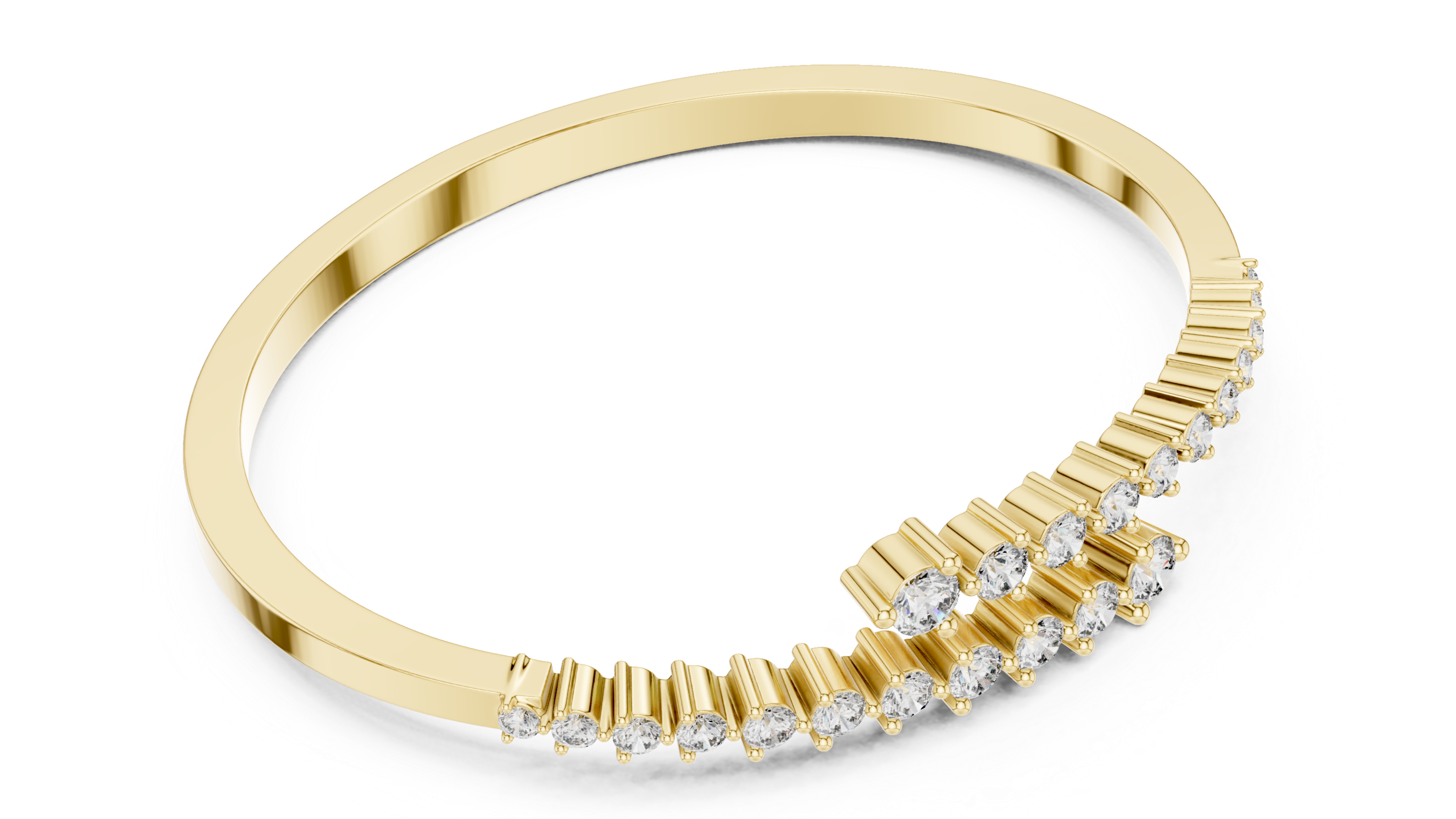 Open Bangle with Tapered Diamond Rows