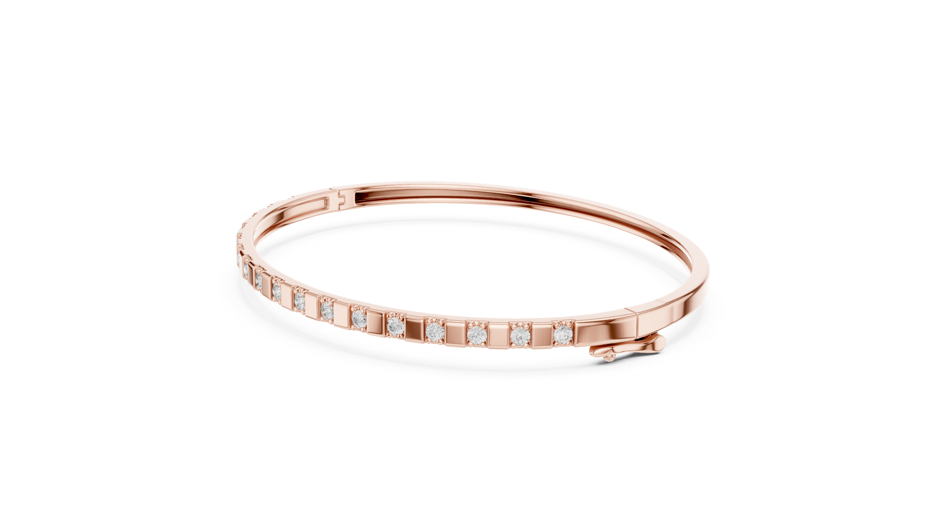 Minimalist Rose Gold Bangle with Channel-Set Diamonds