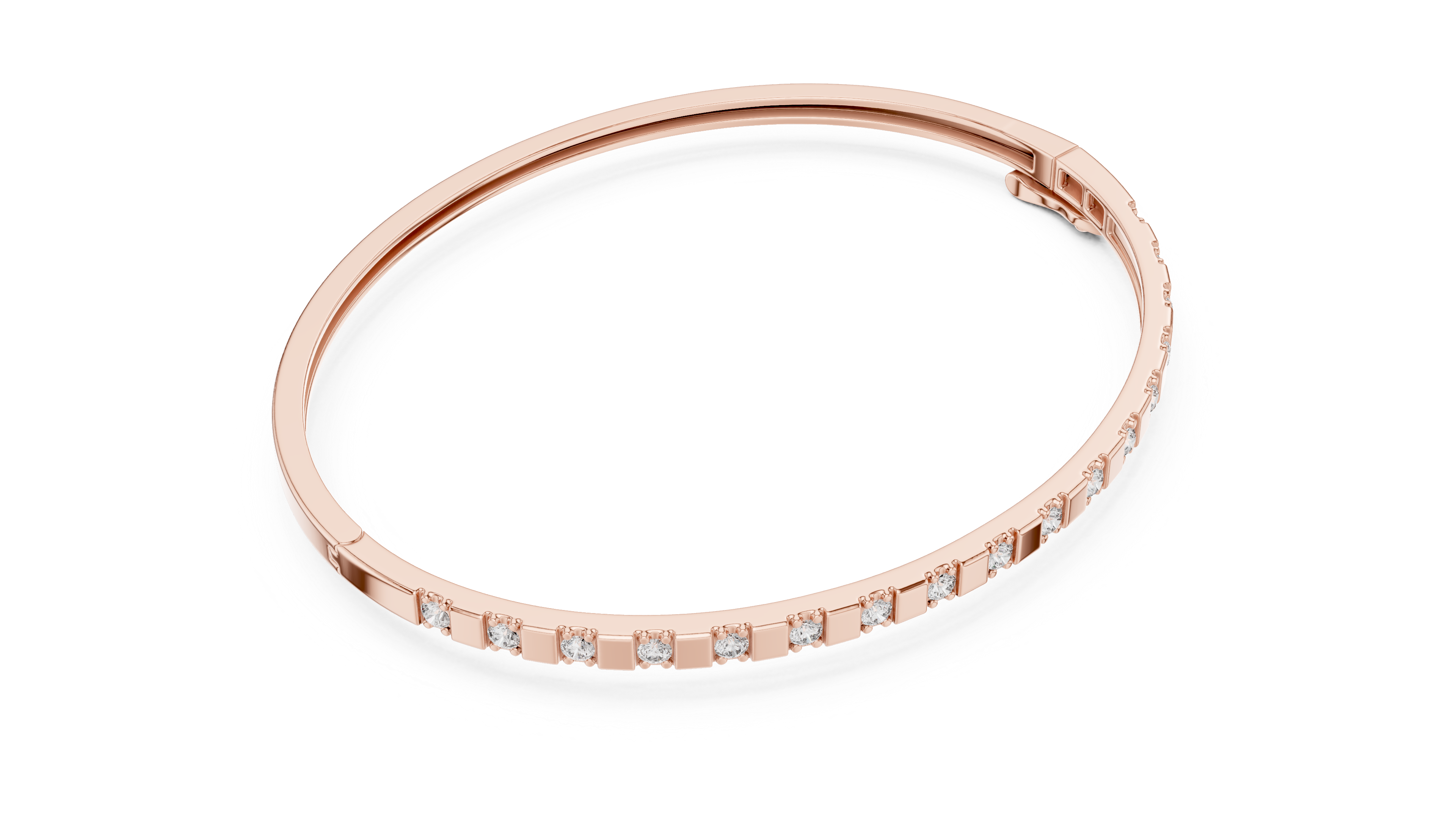 Minimalist Rose Gold Bangle with Channel-Set Diamonds