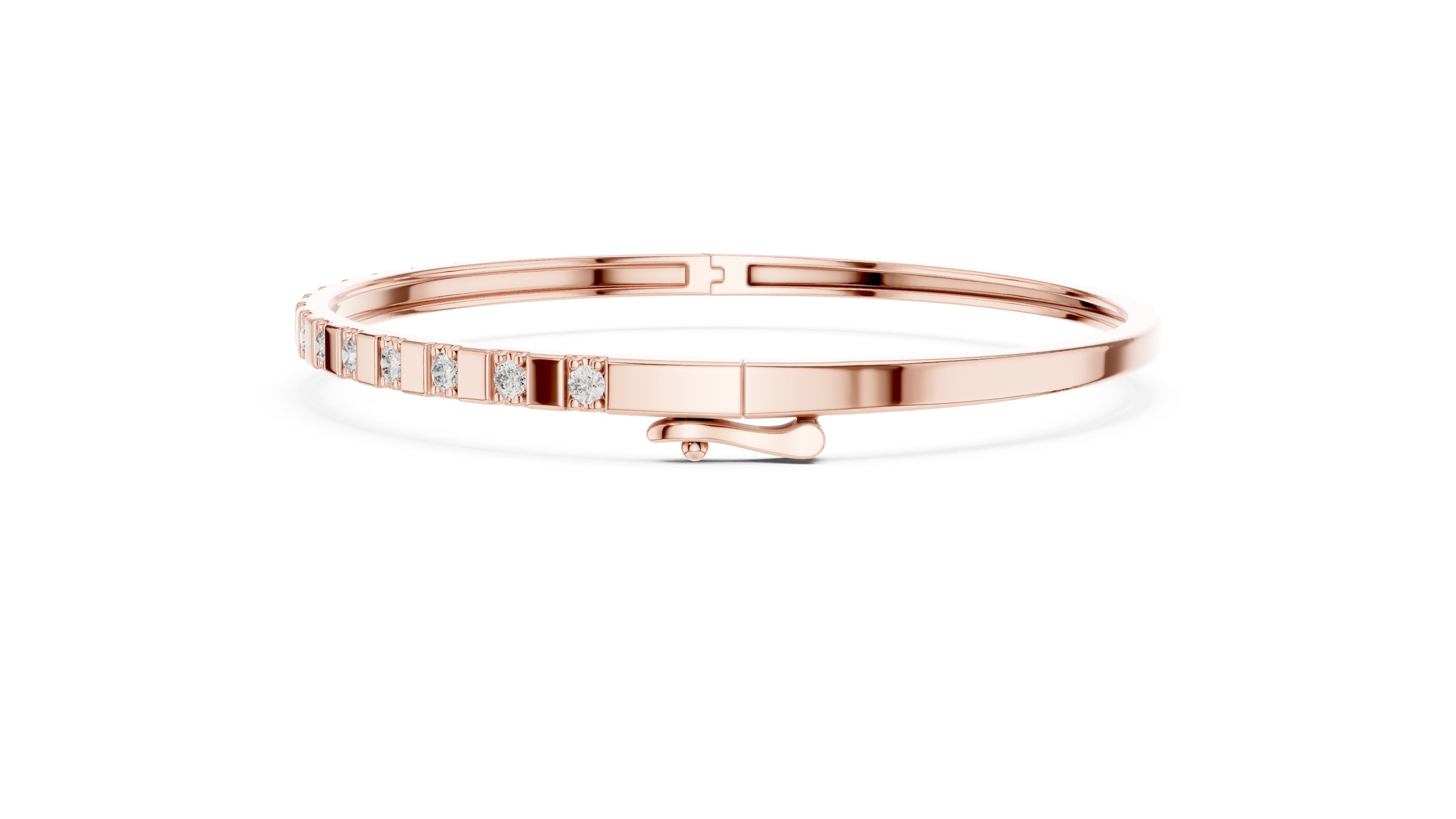 Minimalist Rose Gold Bangle with Channel-Set Diamonds