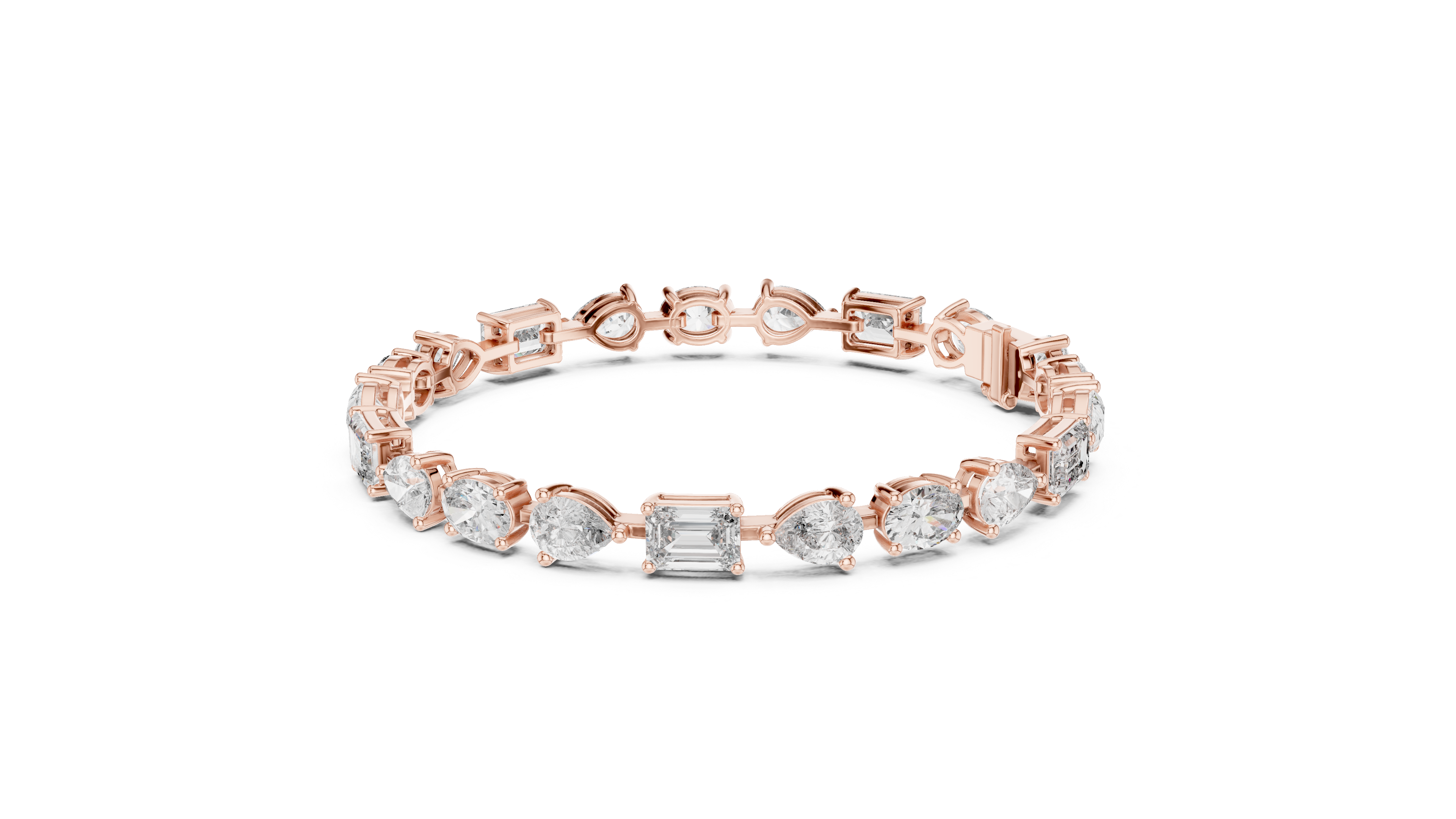 Bracelet with Mixed Cut Diamonds Including Pear, Oval, and Emerald Shapes