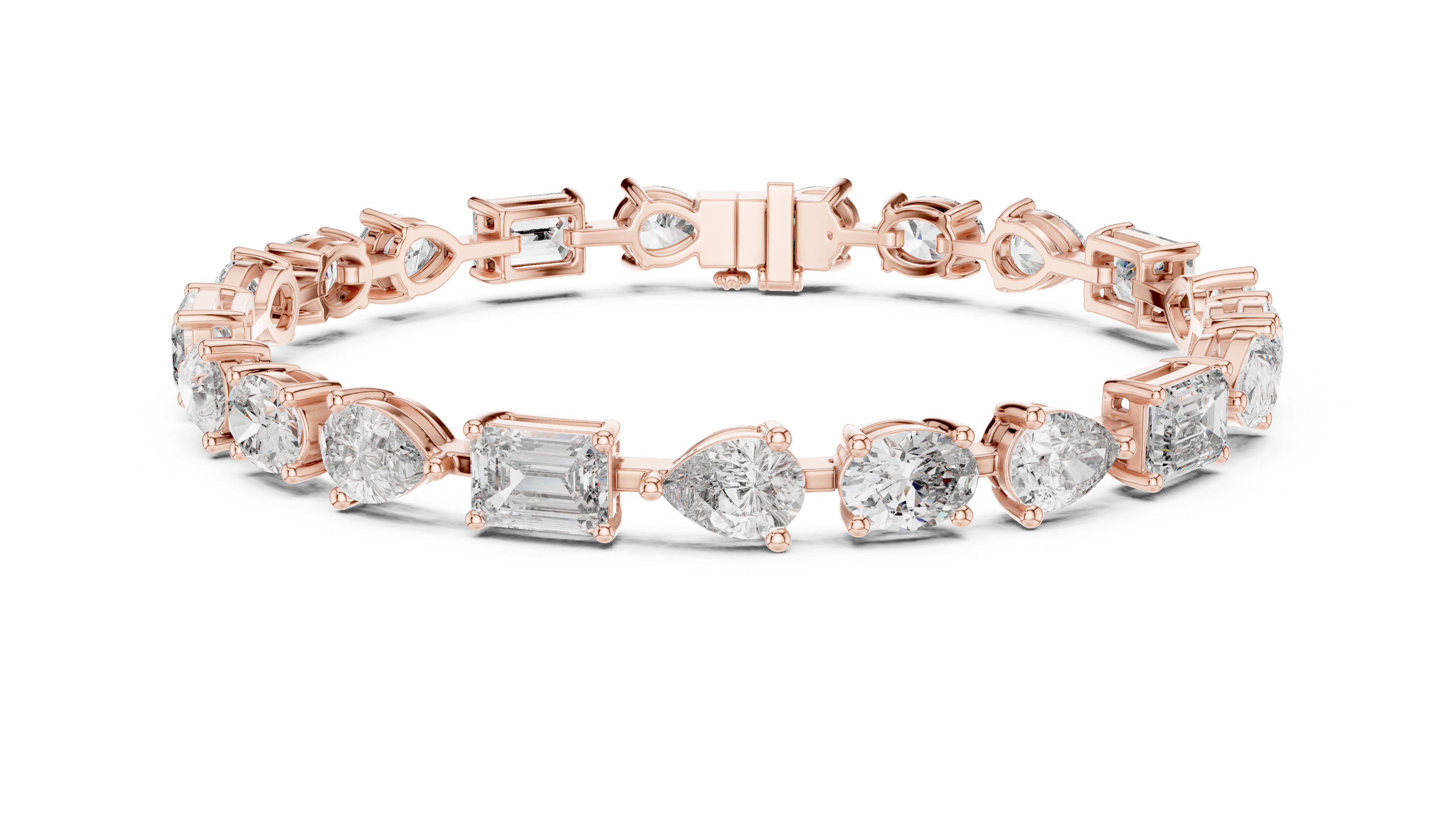 Bracelet with Mixed Cut Diamonds Including Pear, Oval, and Emerald Shapes
