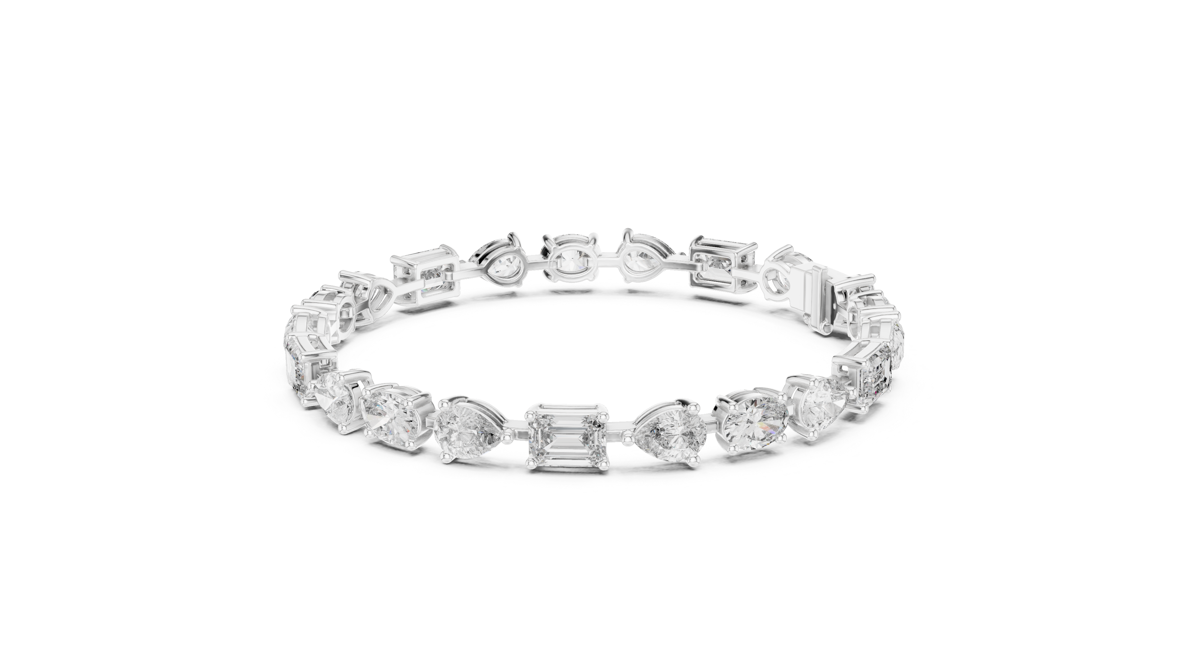 Bracelet with Mixed Cut Diamonds Including Pear, Oval, and Emerald Shapes