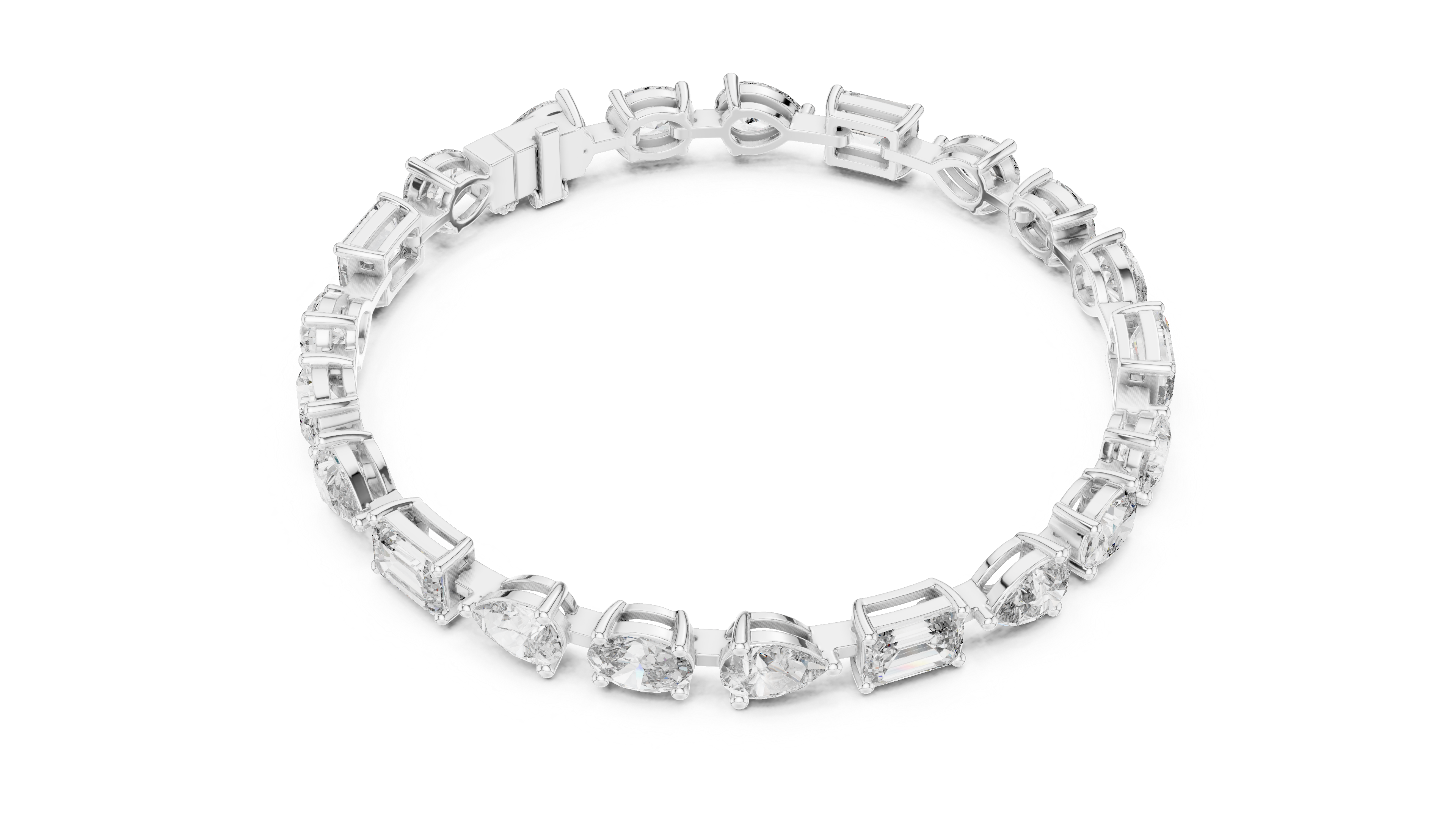 Bracelet with Mixed Cut Diamonds Including Pear, Oval, and Emerald Shapes