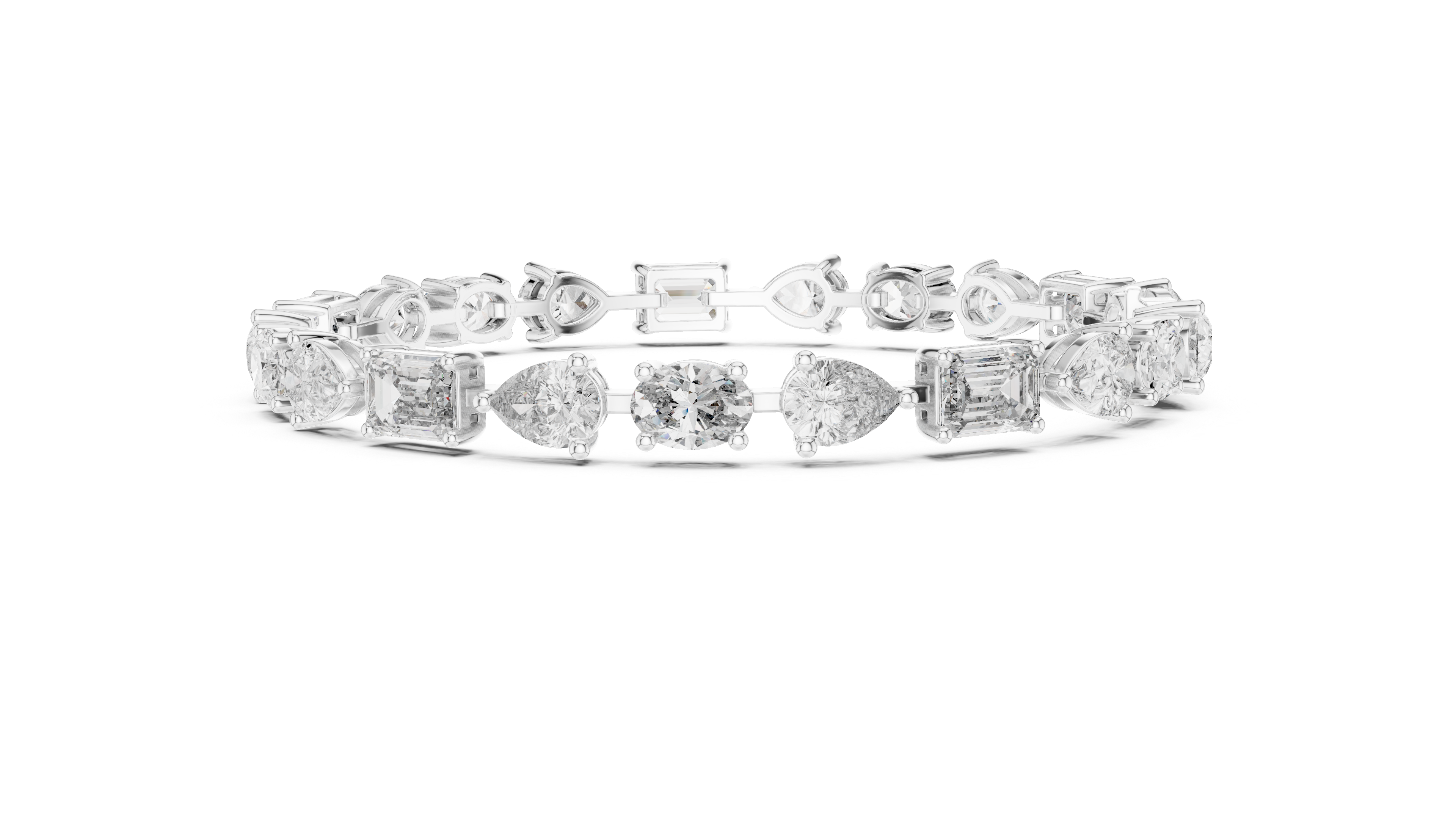 Bracelet with Mixed Cut Diamonds Including Pear, Oval, and Emerald Shapes