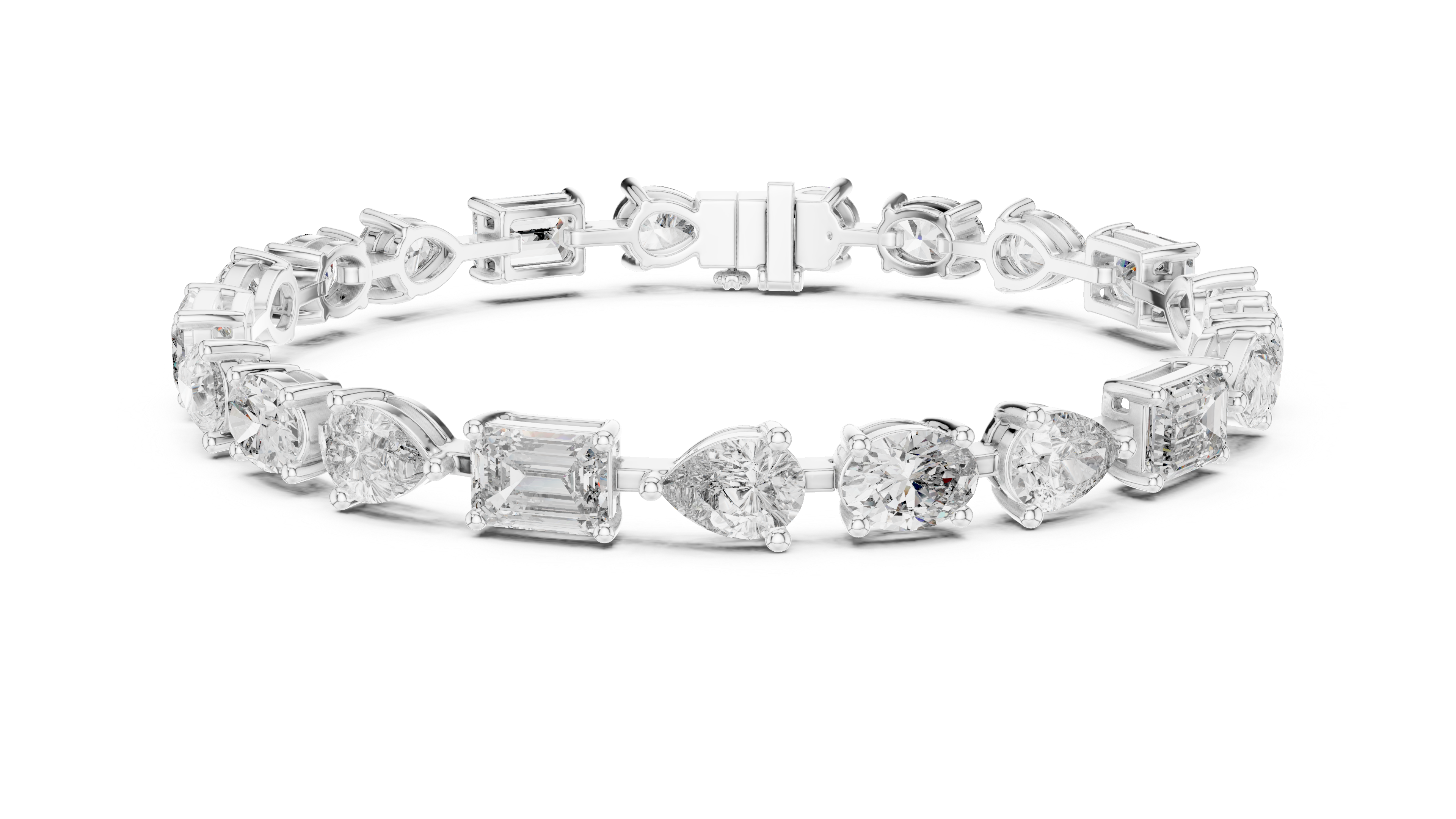 Bracelet with Mixed Cut Diamonds Including Pear, Oval, and Emerald Shapes