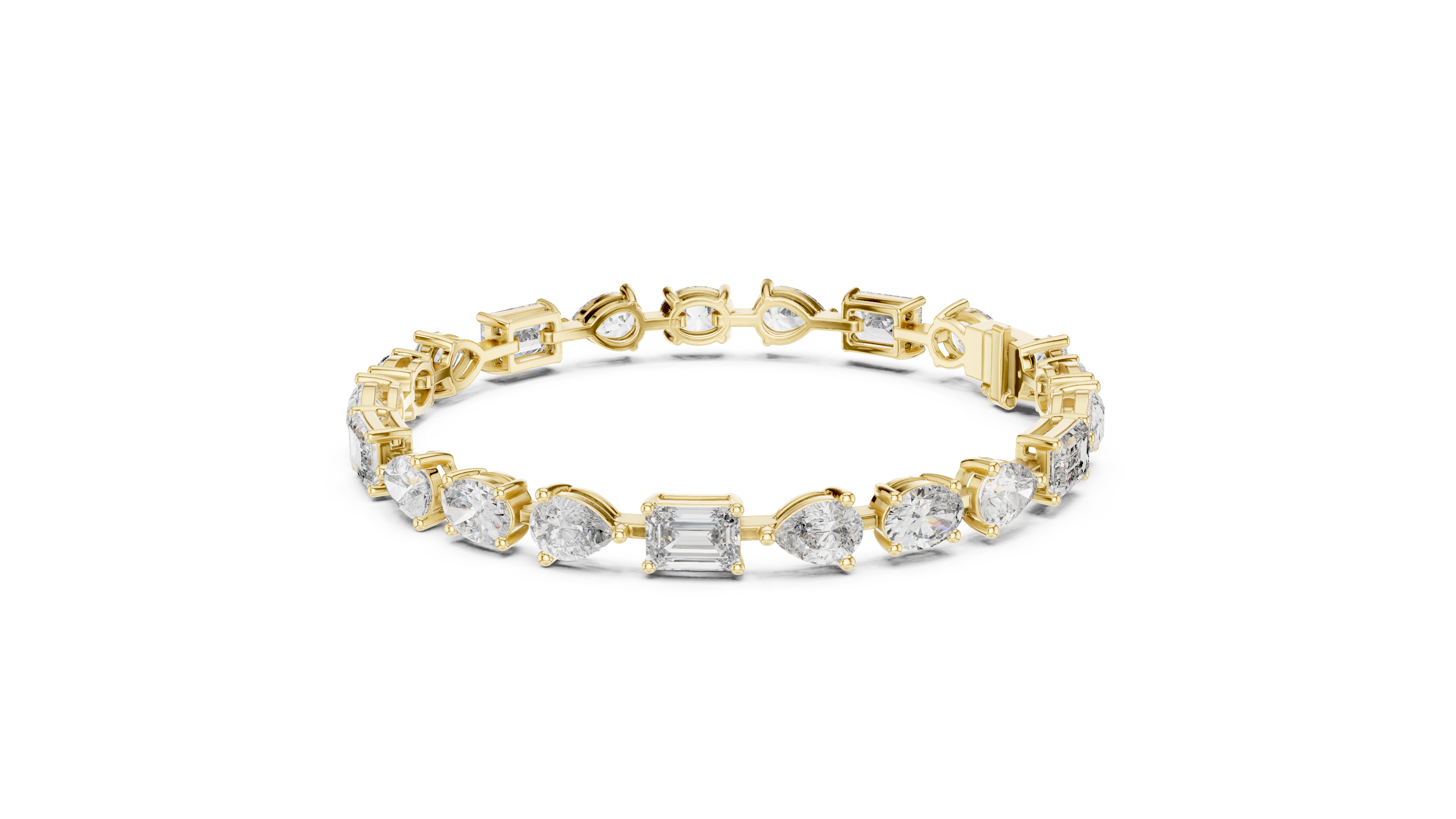 Bracelet with Mixed Cut Diamonds Including Pear, Oval, and Emerald Shapes