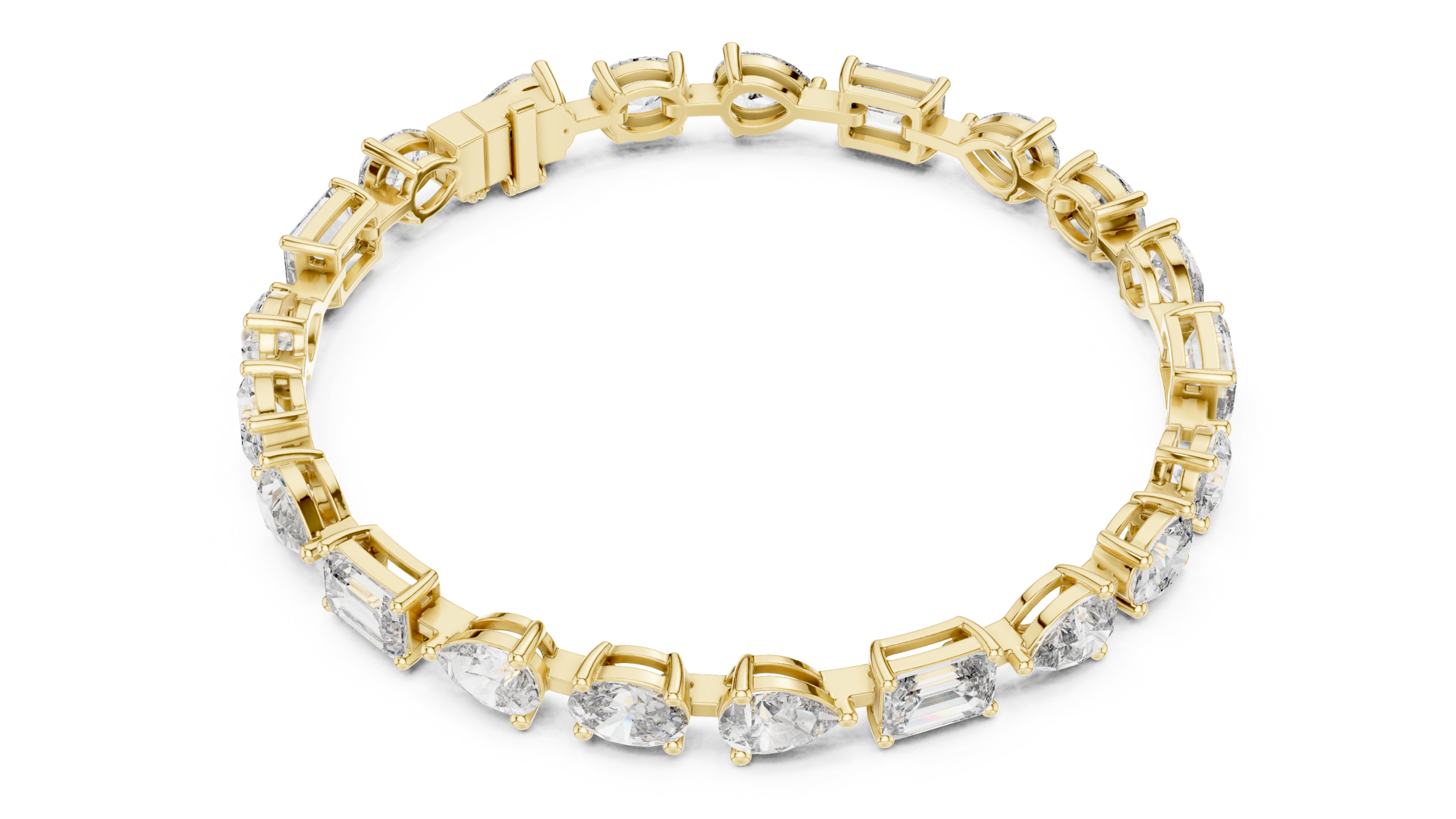 Bracelet with Mixed Cut Diamonds Including Pear, Oval, and Emerald Shapes