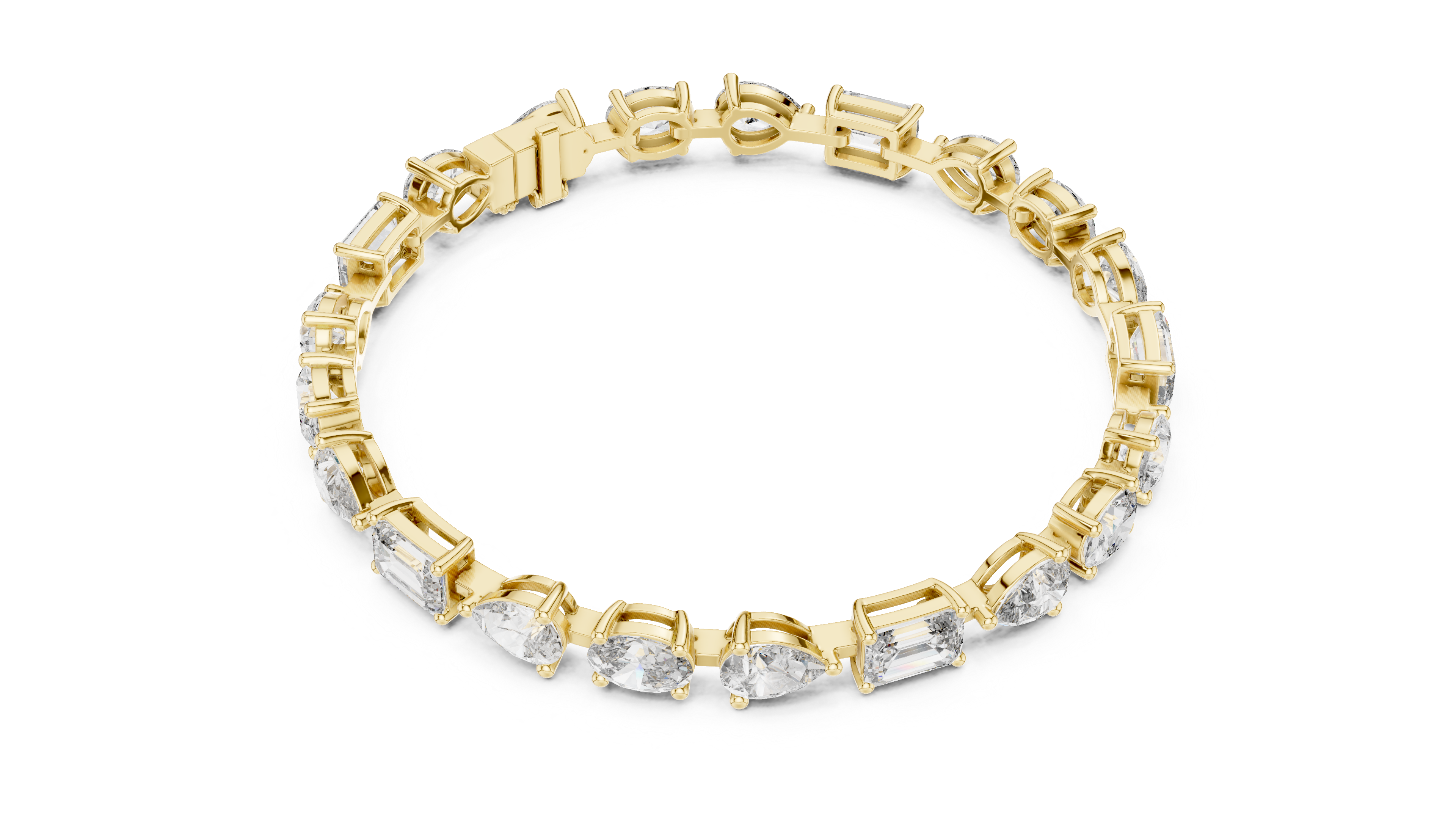 Bracelet with Mixed Cut Diamonds Including Pear, Oval, and Emerald Shapes