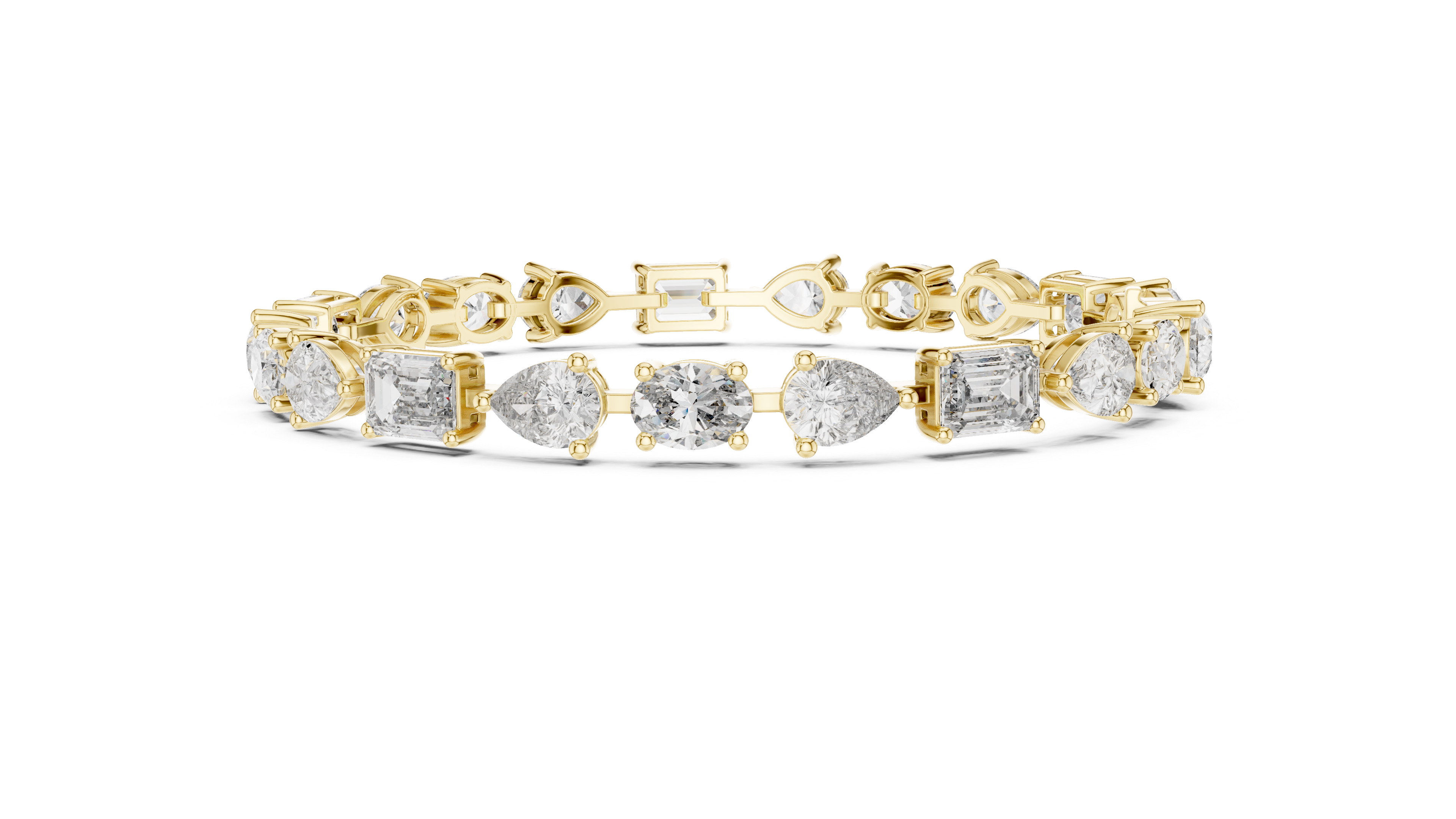 Bracelet with Mixed Cut Diamonds Including Pear, Oval, and Emerald Shapes