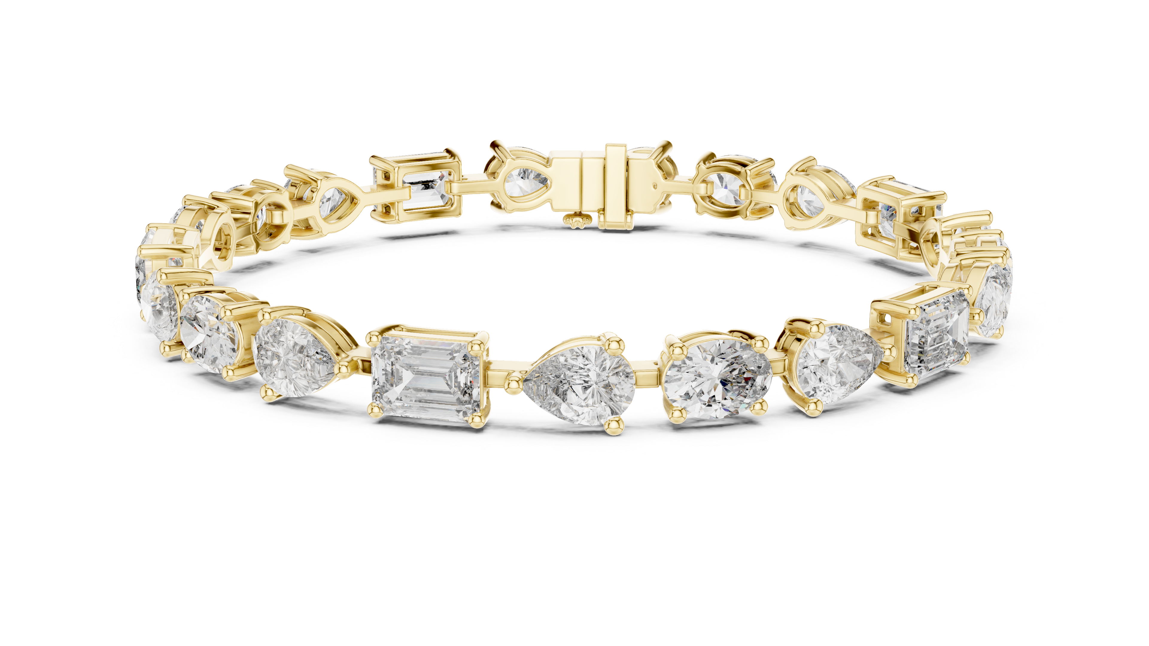 Bracelet with Mixed Cut Diamonds Including Pear, Oval, and Emerald Shapes