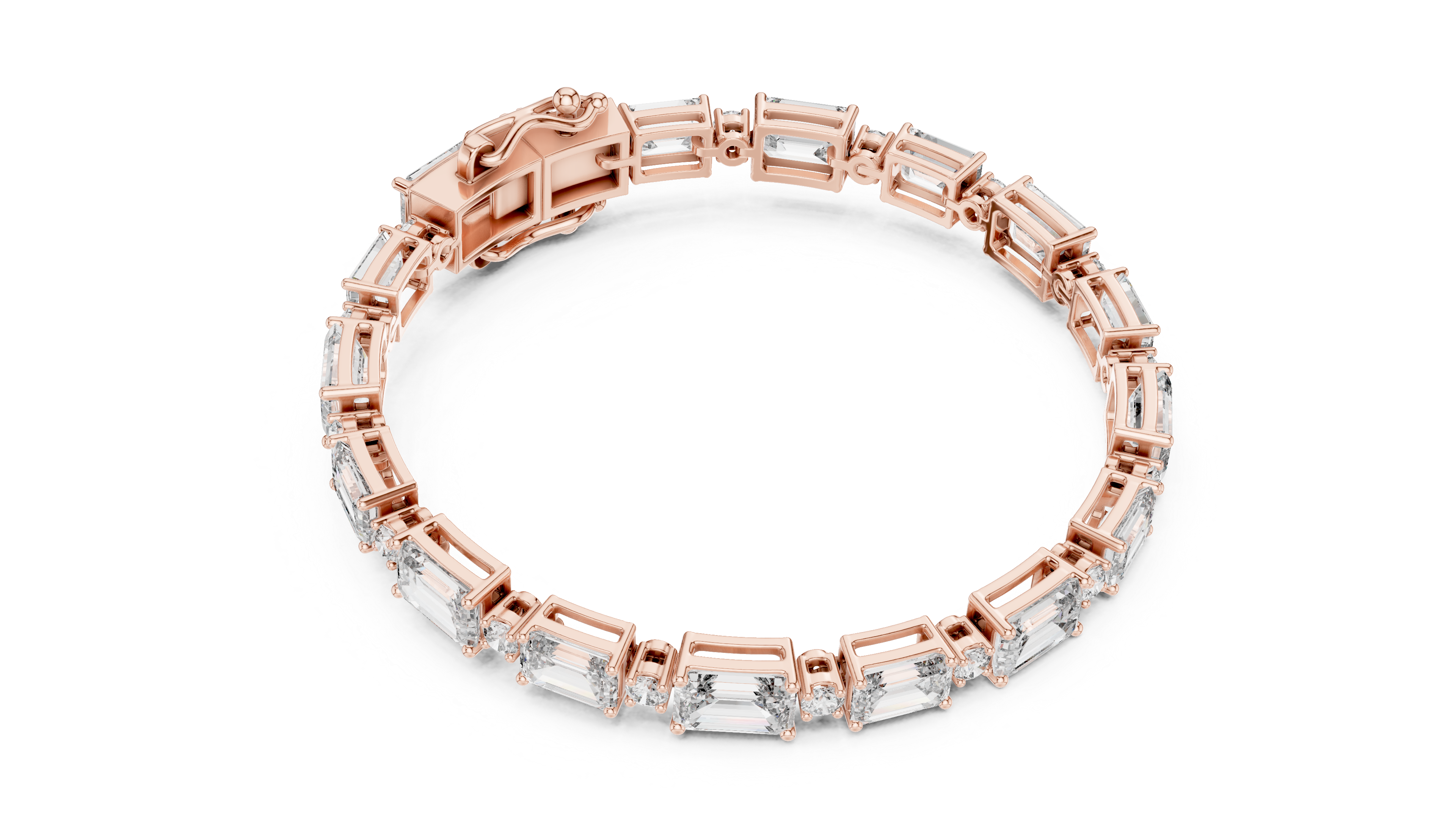 Bracelet with Emerald-Cut and Round Brilliant Diamonds in Elegant Design