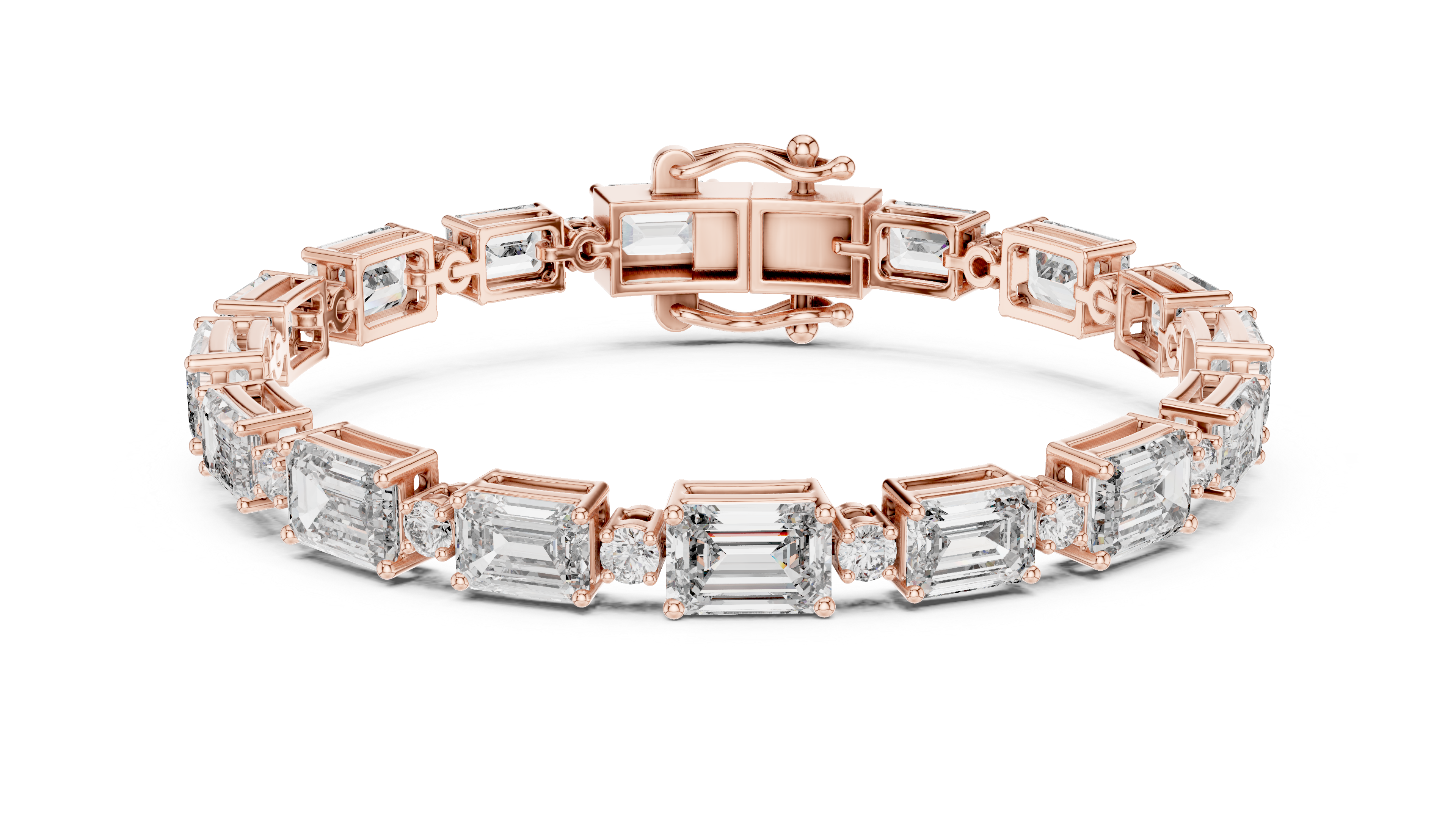 Bracelet with Emerald-Cut and Round Brilliant Diamonds in Elegant Design
