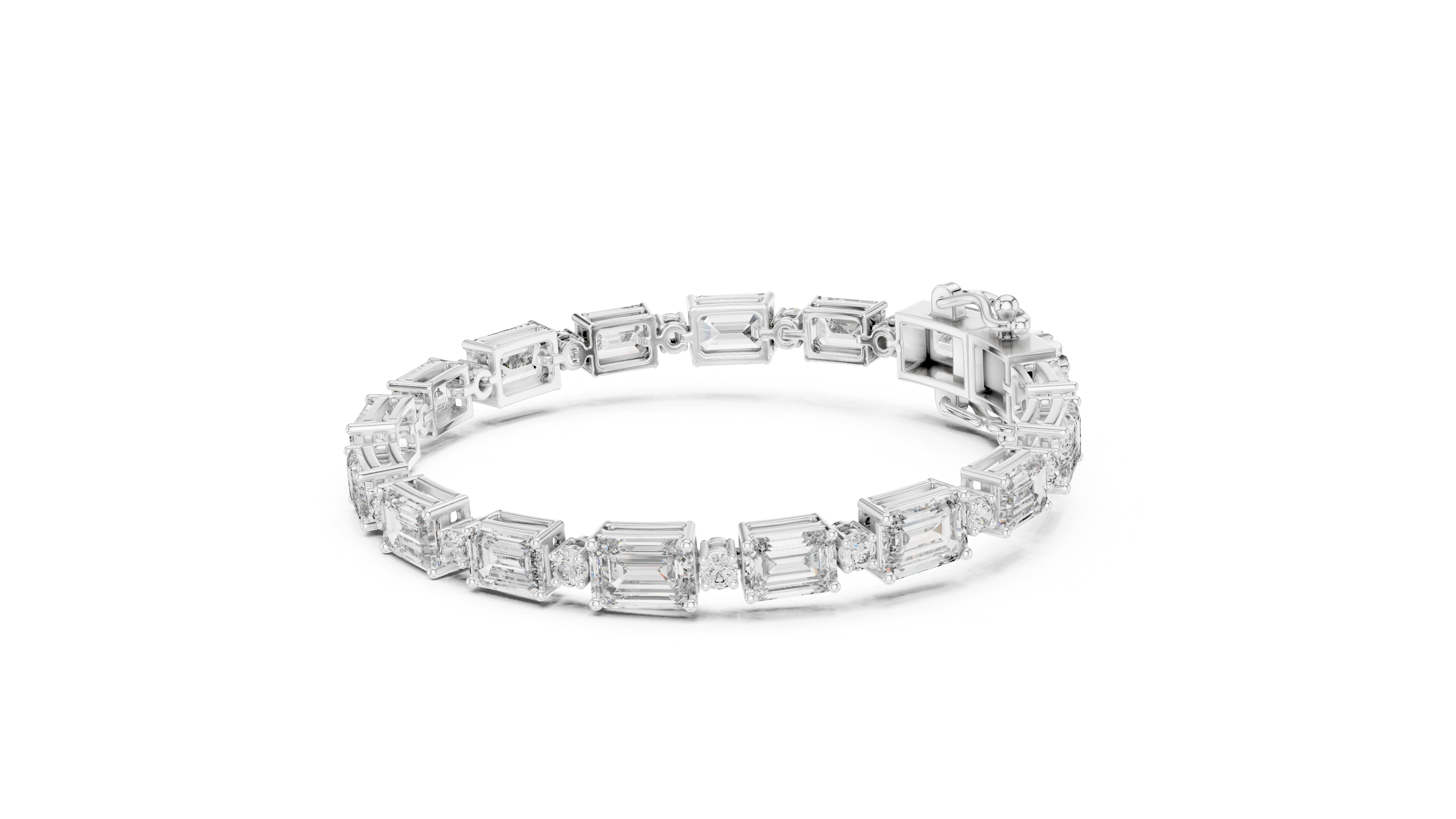 Bracelet with Emerald-Cut and Round Brilliant Diamonds in Elegant Design