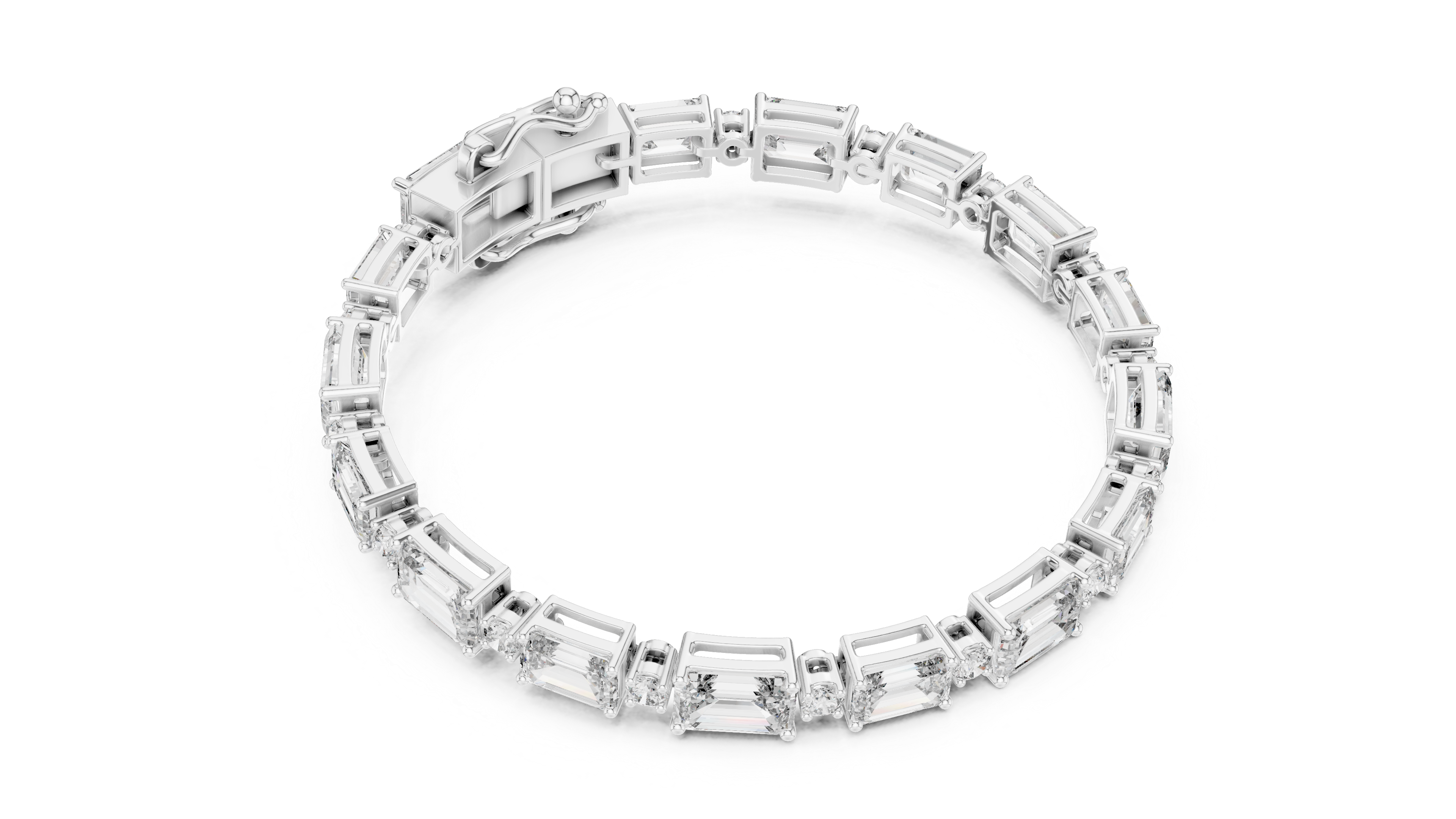 Bracelet with Emerald-Cut and Round Brilliant Diamonds in Elegant Design
