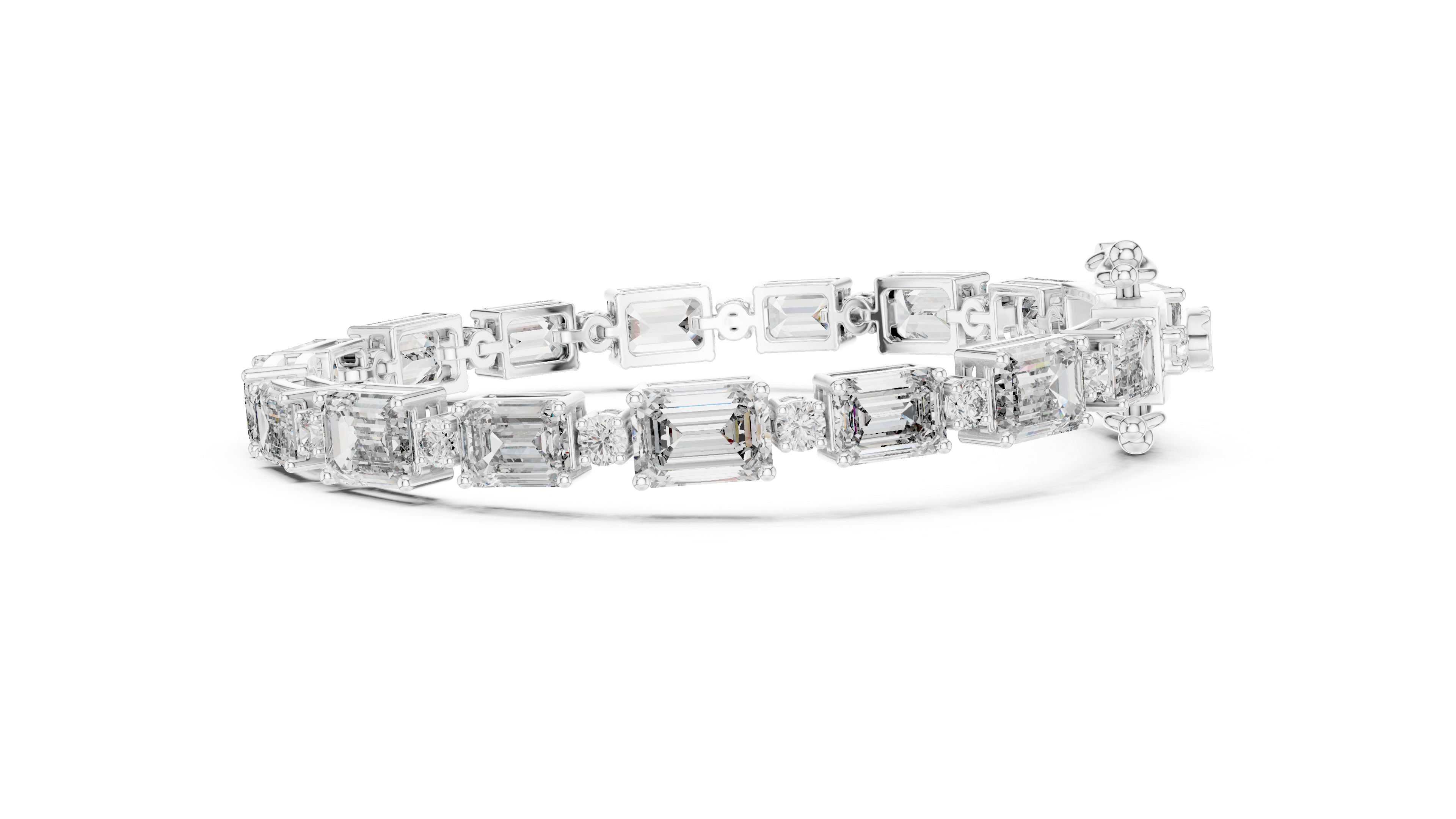 Bracelet with Emerald-Cut and Round Brilliant Diamonds in Elegant Design